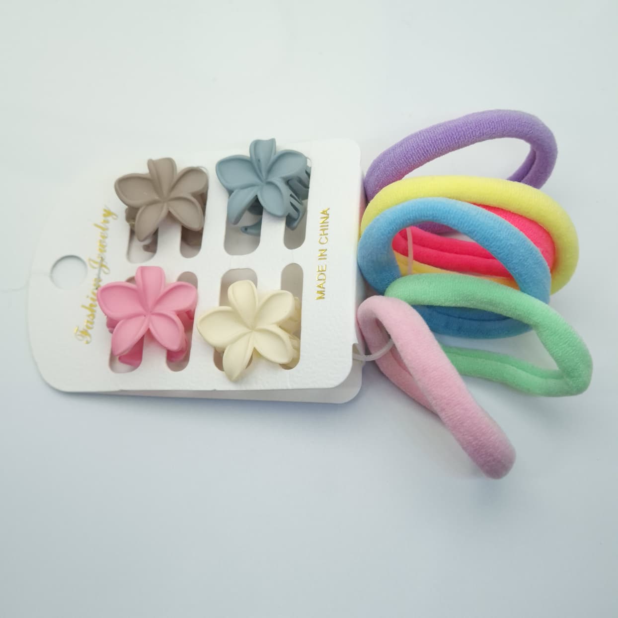 Mini Matte Floral Claw Clips And Cotton Hair Ties Accessories Set