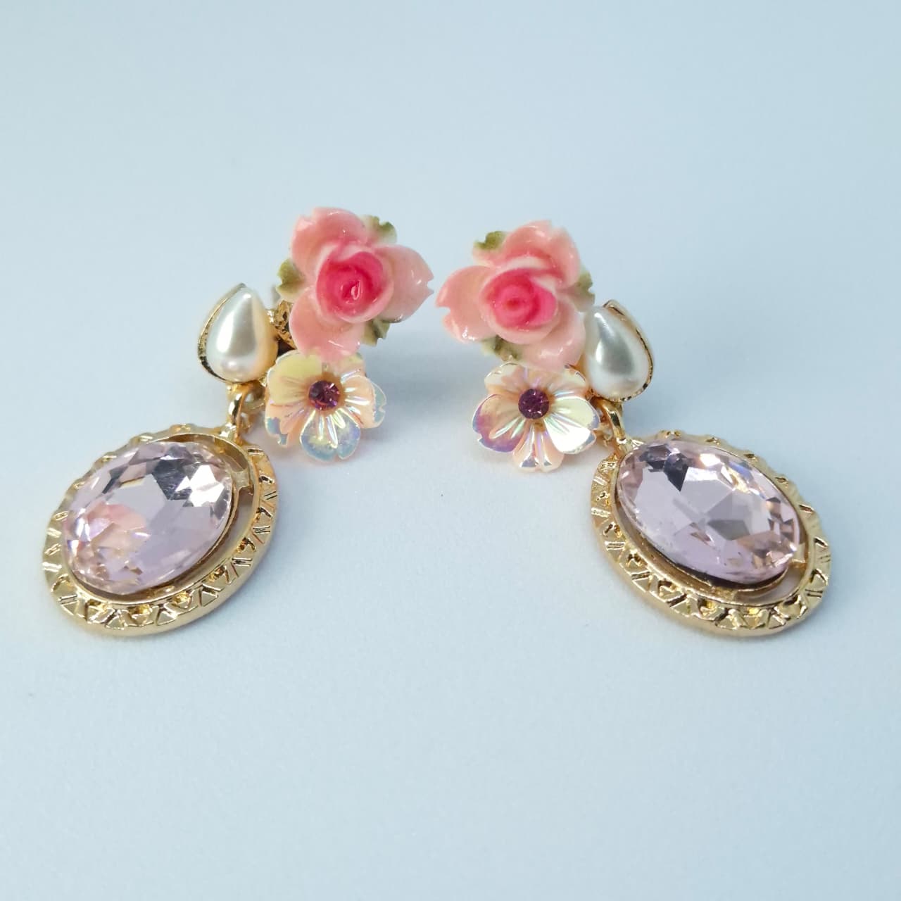 Rose Bouquet Crystal Drop Earrings