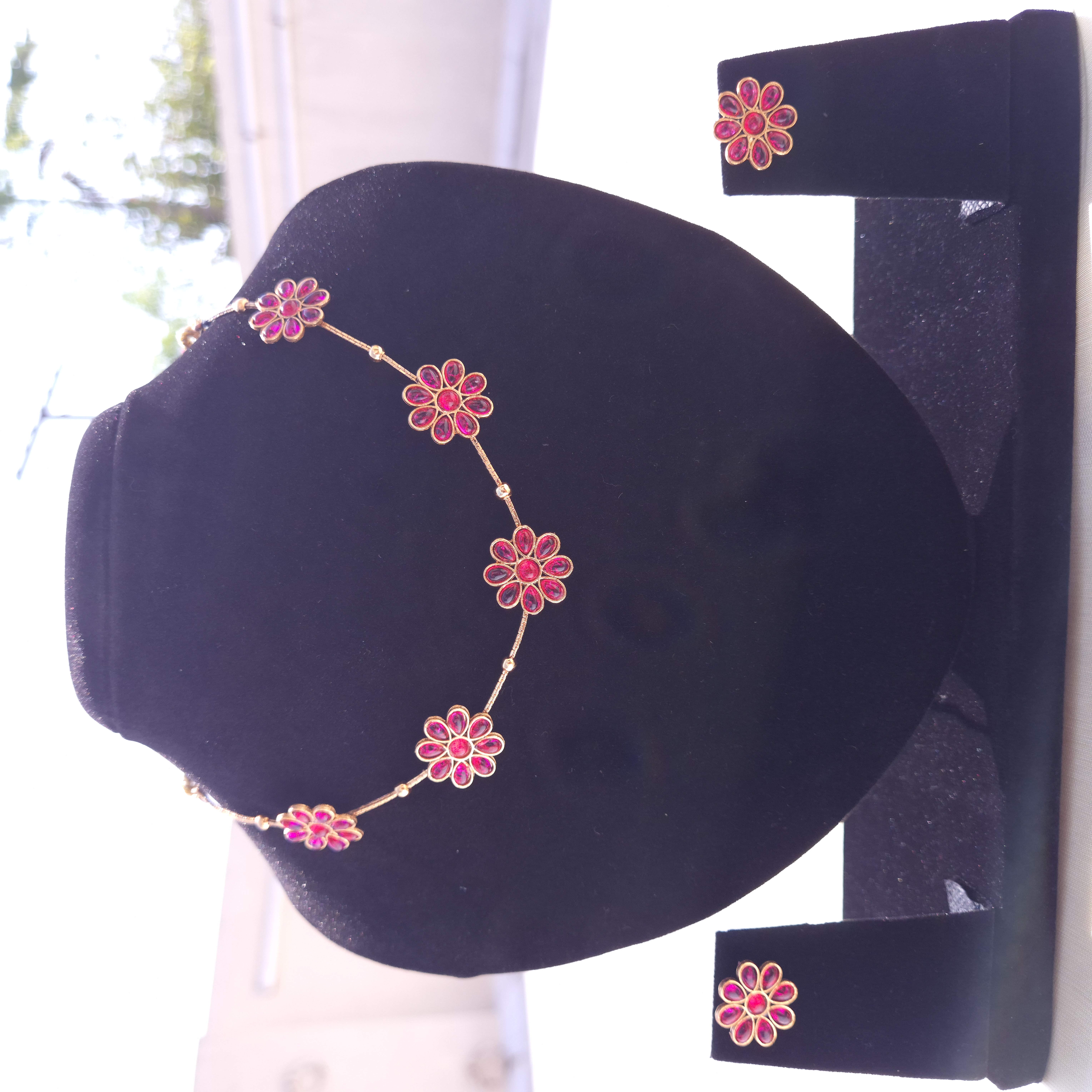 Invisible Floral Pink Stone Jewelry Set