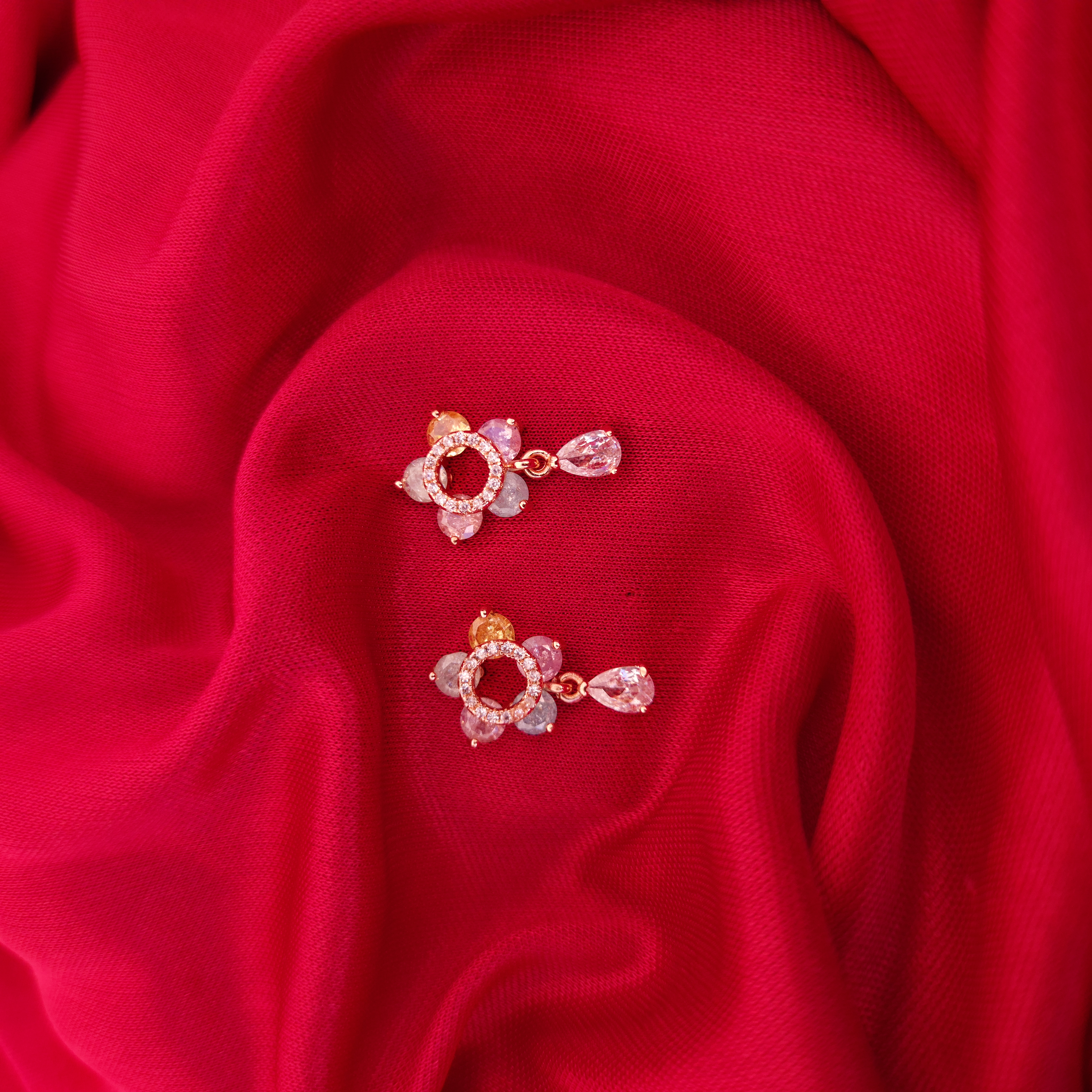 Delightful Multi Color Floral Halo Drops Earring