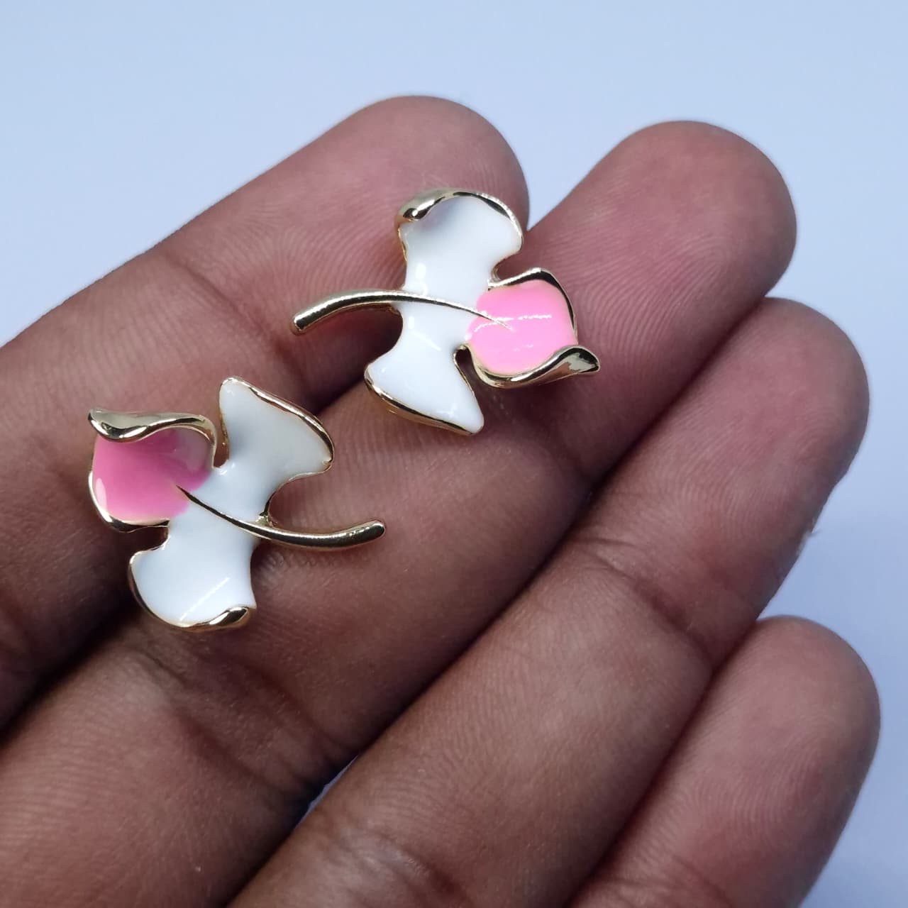 Korean Fashion Pink & White Leaf Stud Earrings