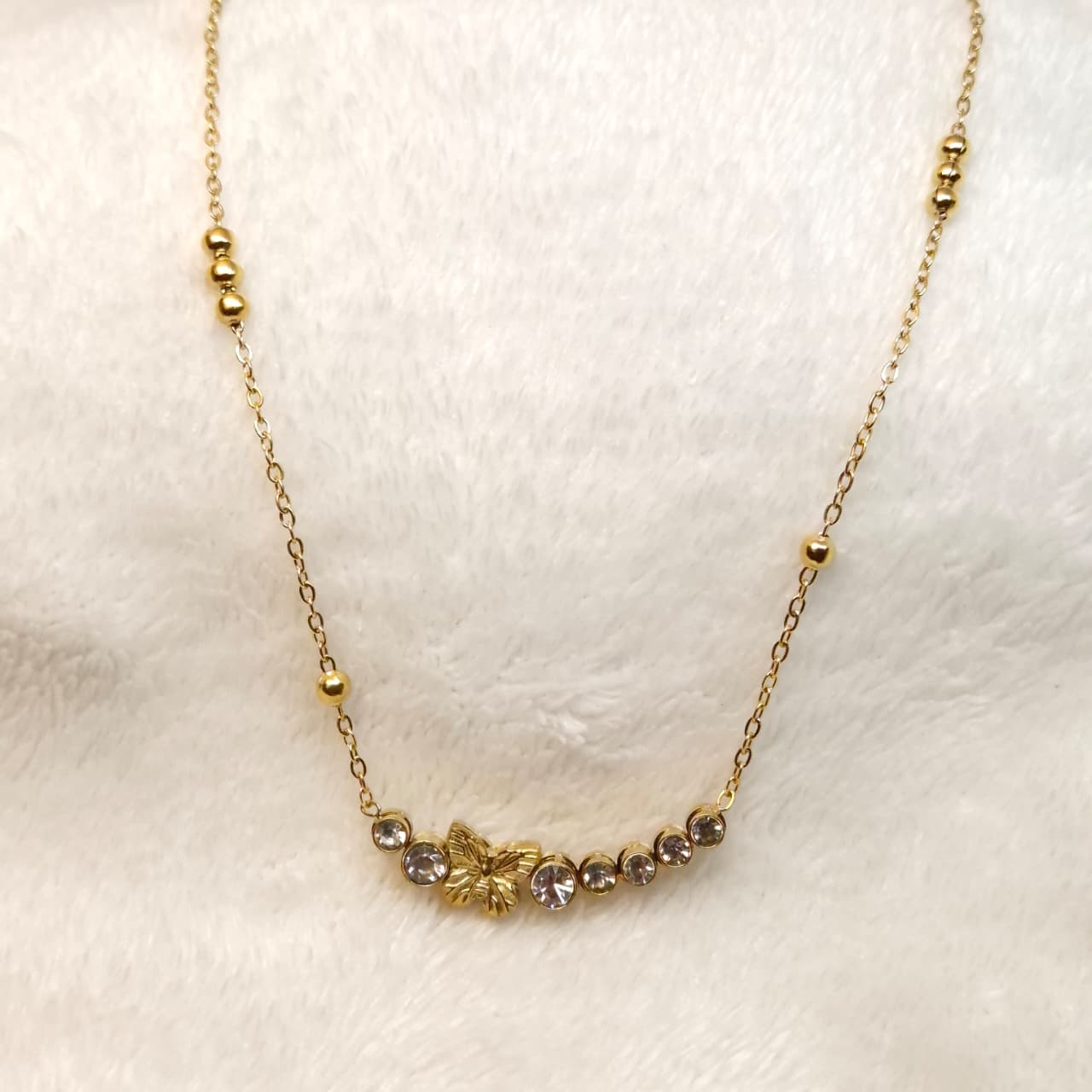 Anti Tarnish Butterfly Gold Plated Crystal Necklace