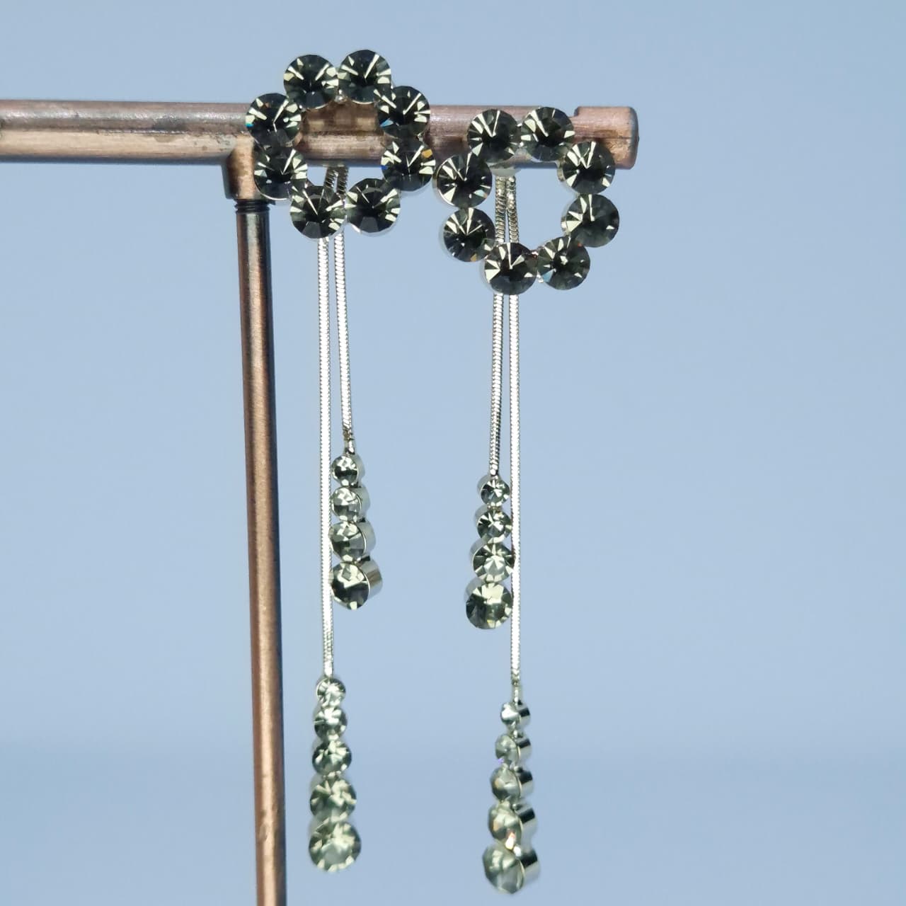 Smoky Black Crystal Drop Earrings
