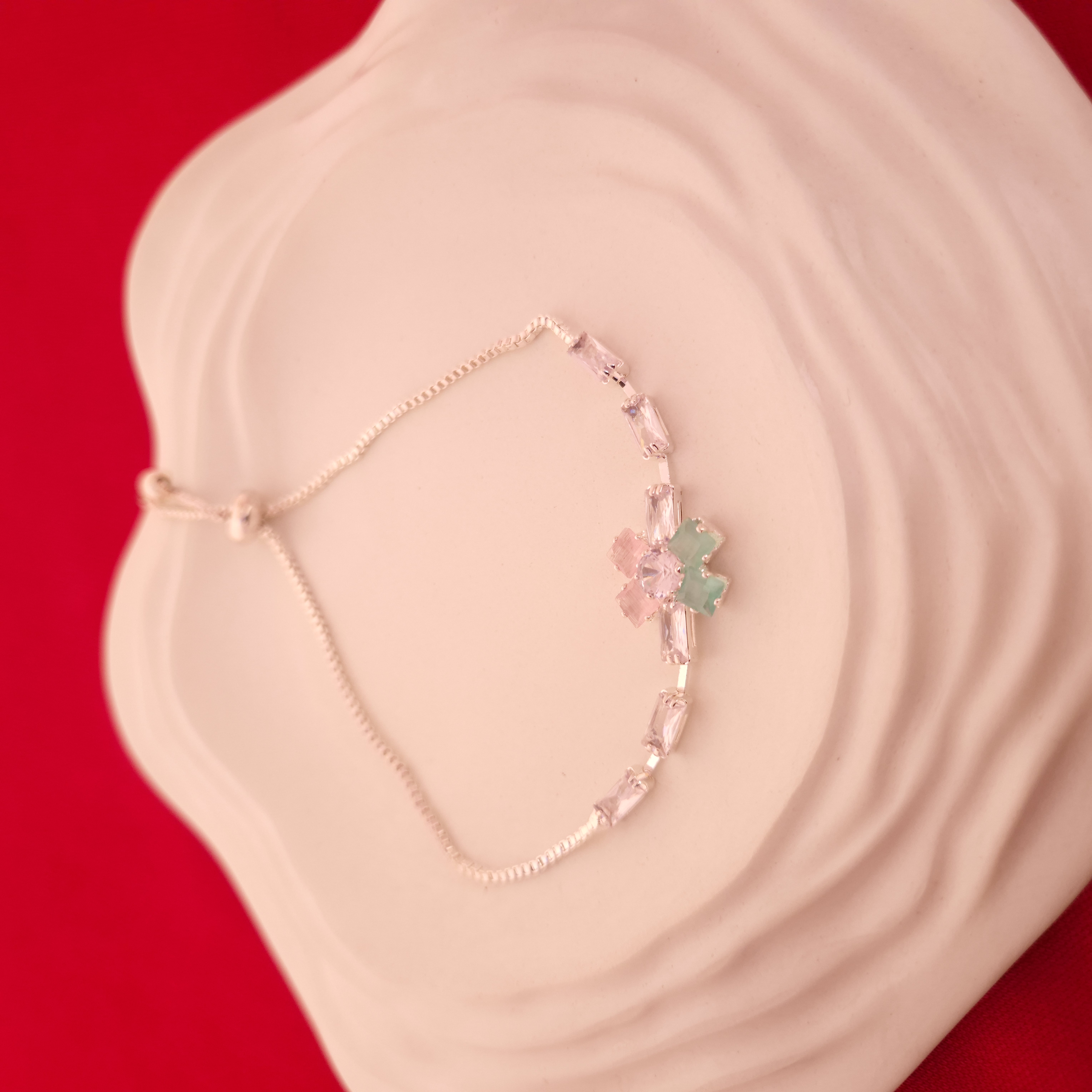 Silver Toned Adjustable Floral Charm Bracelet