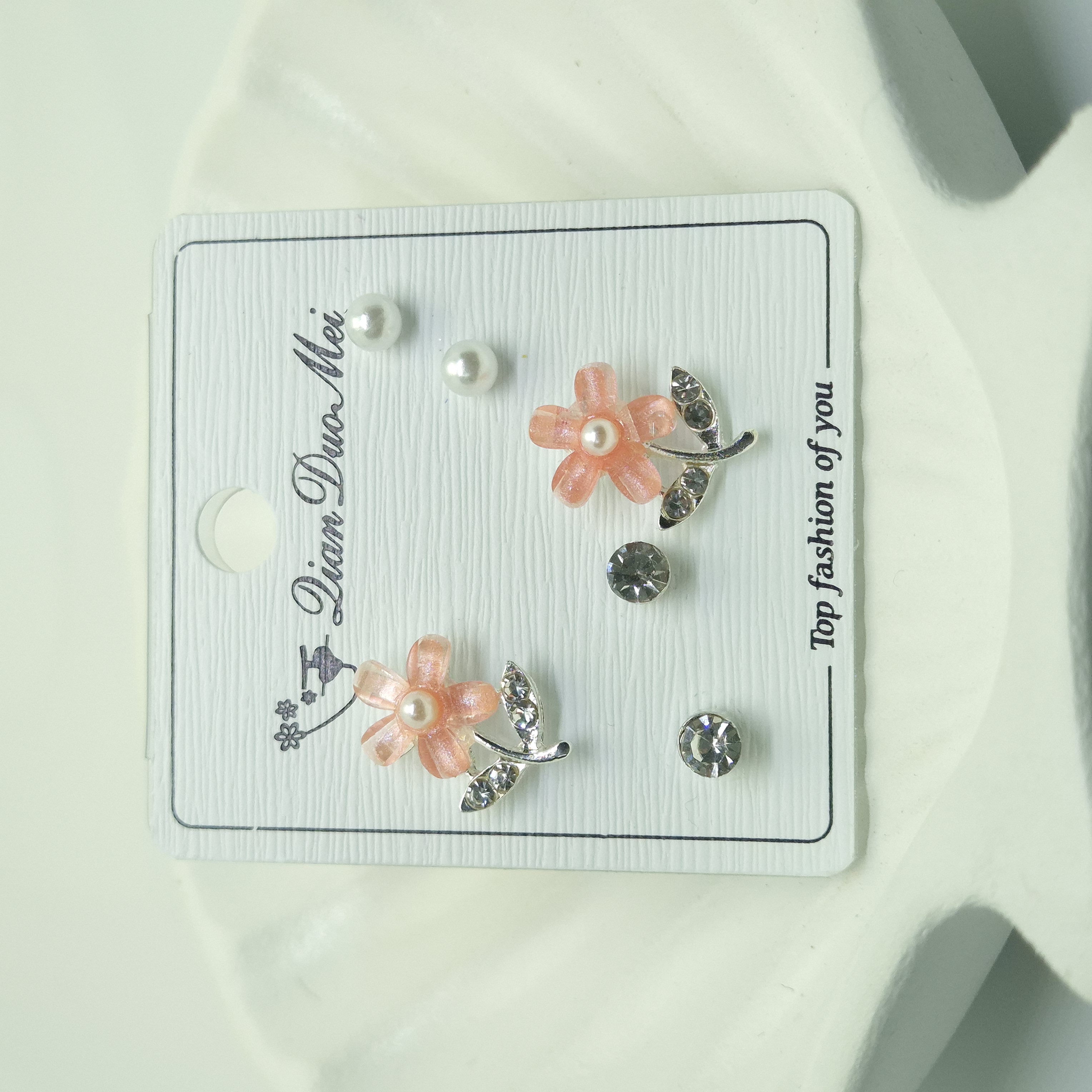 Floral & Pearl Stud Earrings Set
