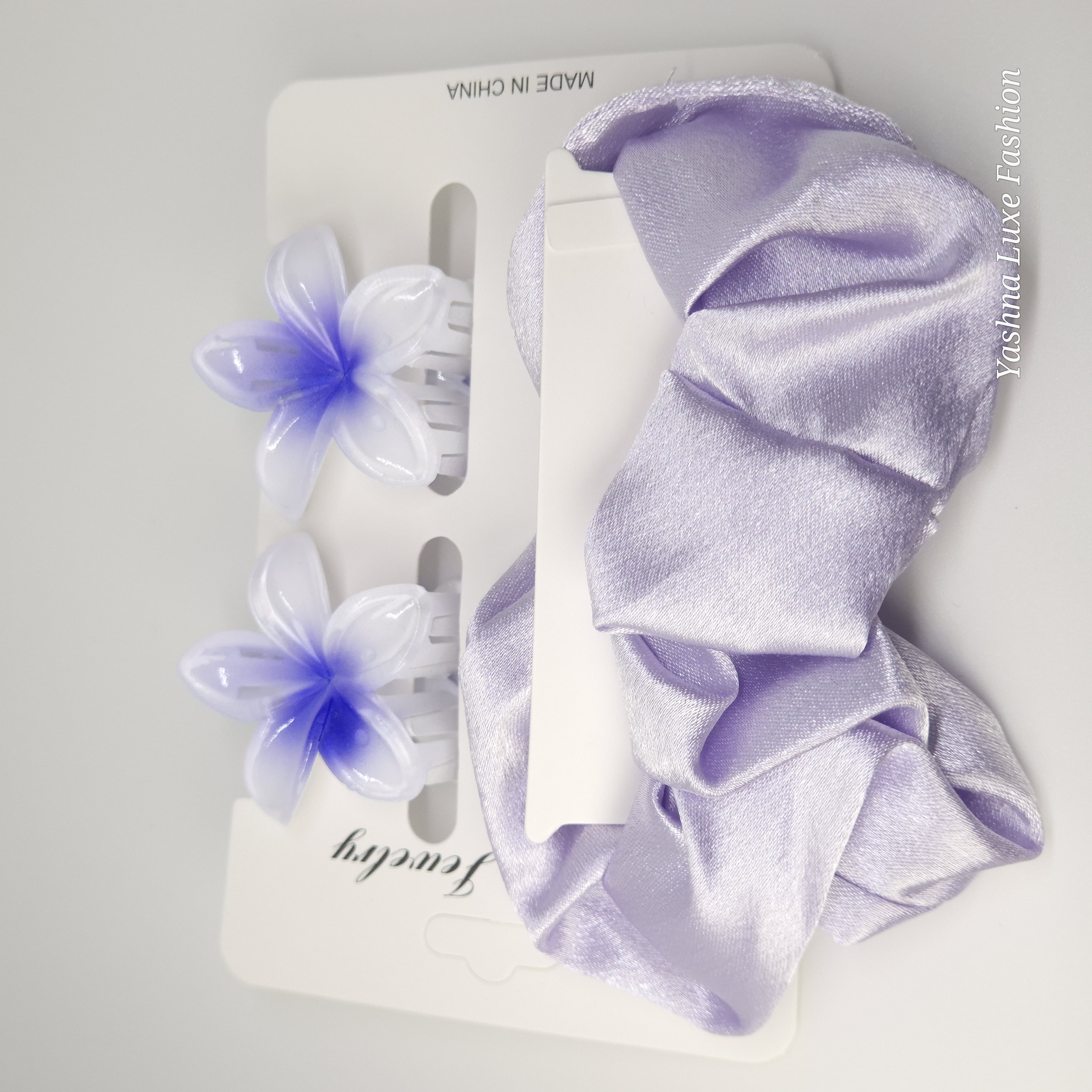 Floral Hair Clip & Satin Scrunchie Set