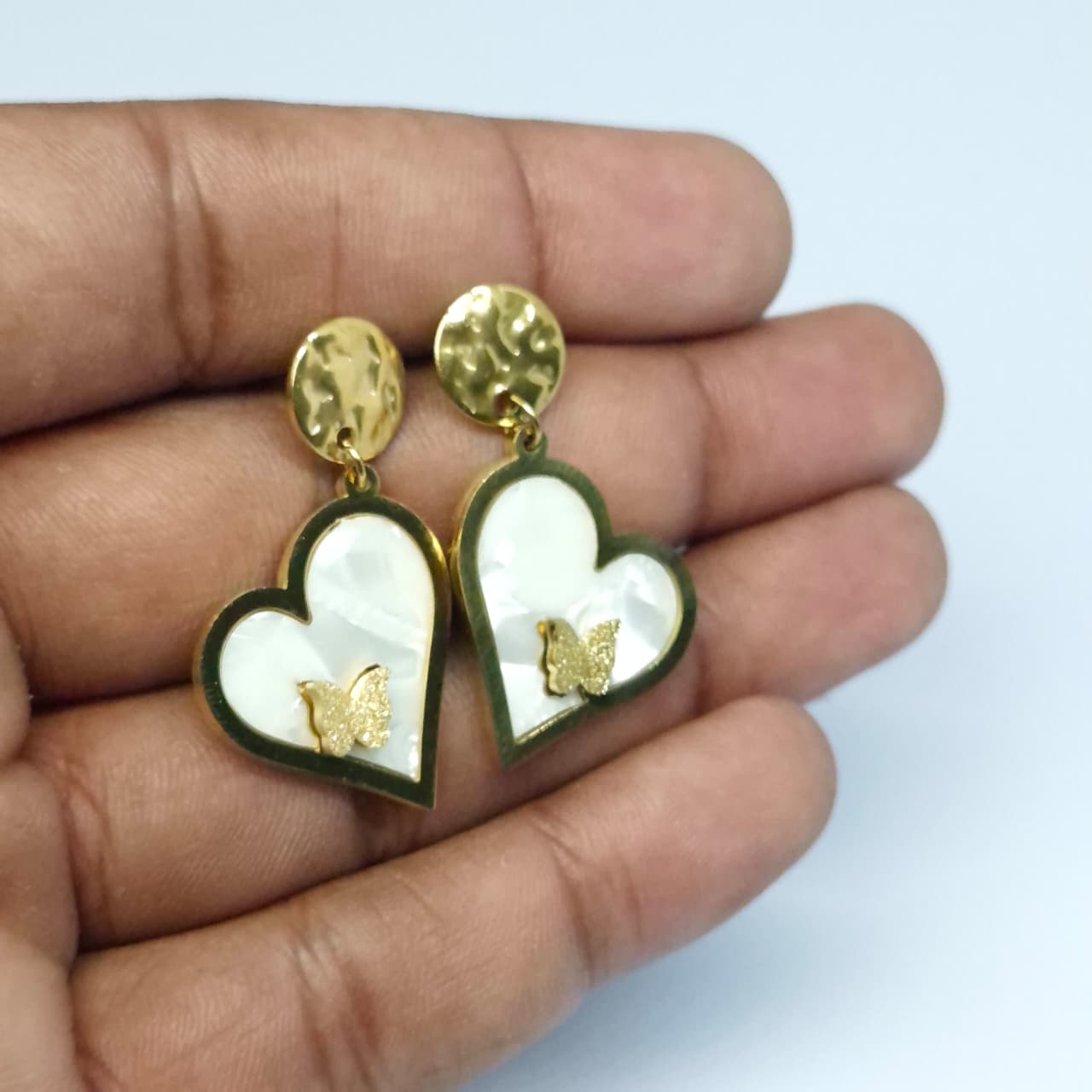 Anti Tarnish Heart Shaped Butterfly Earrings