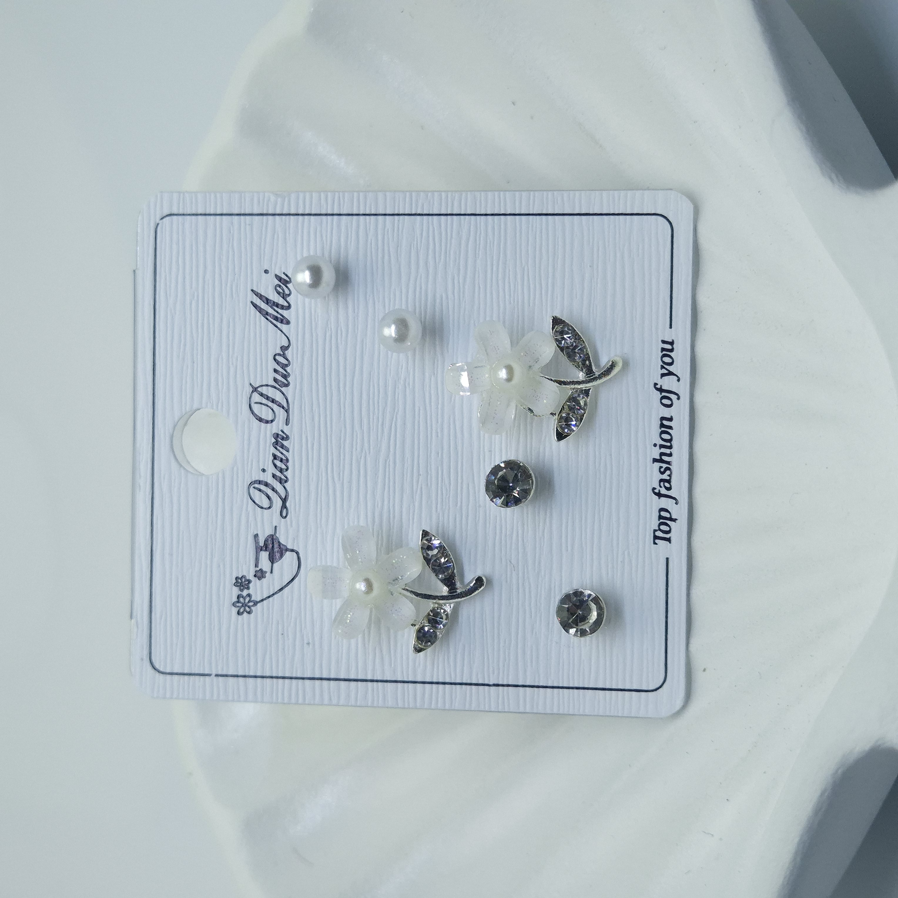 Floral & Pearl Stud Earrings Set