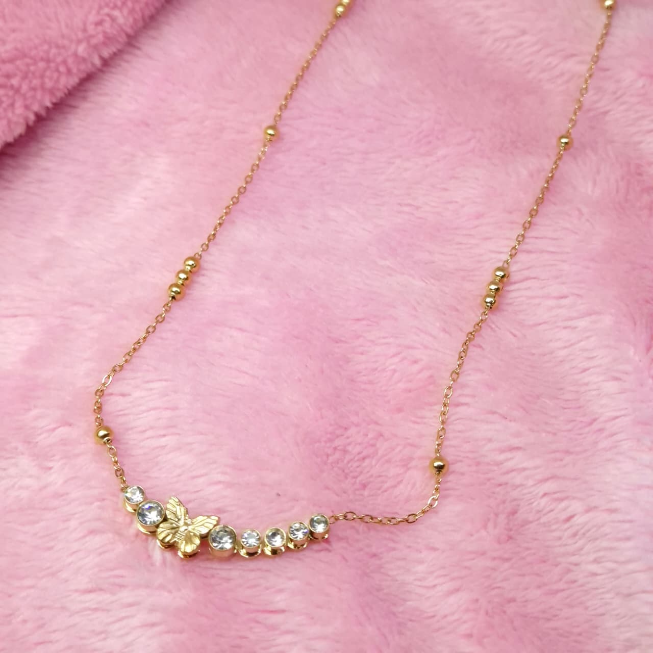 Anti Tarnish Butterfly Gold Plated Crystal Necklace