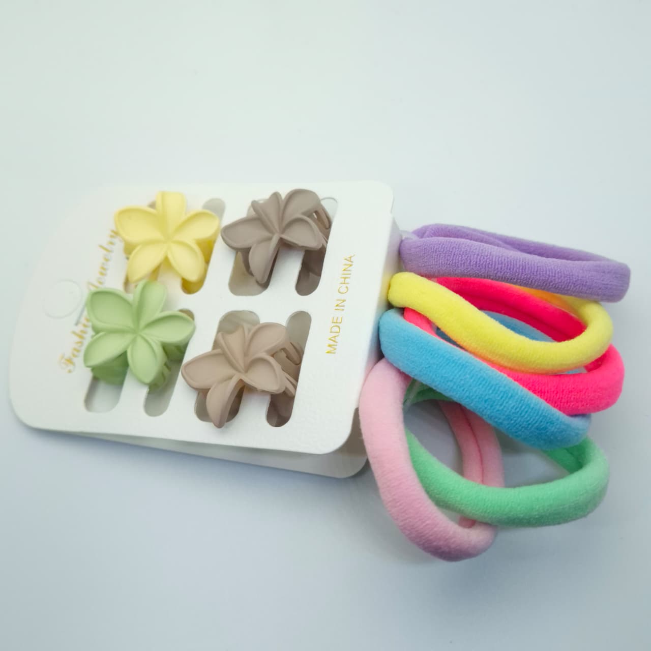 Mini Matte Floral Claw Clips And Cotton Hair Ties Accessories Set