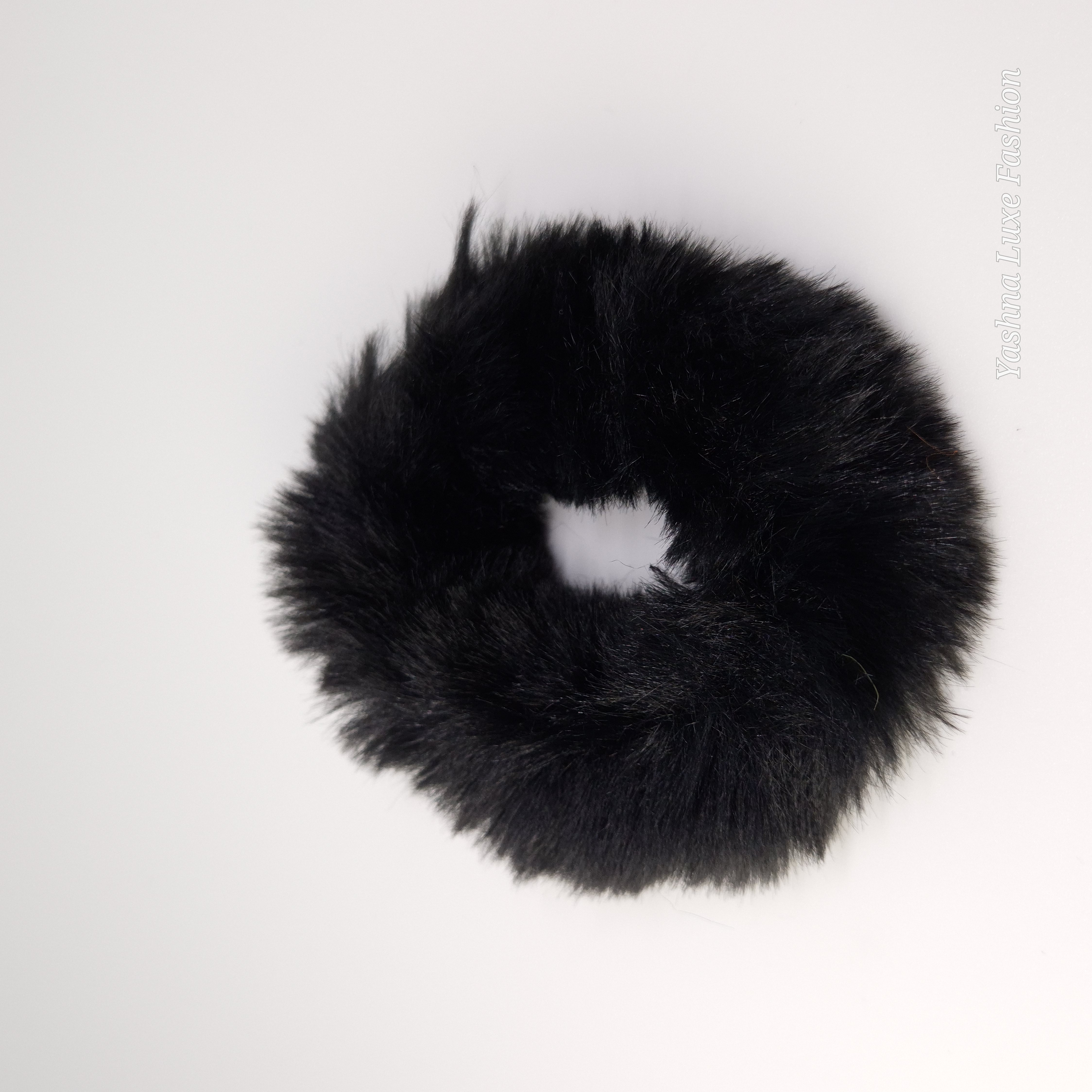 Black Faux Fur Scrunchie