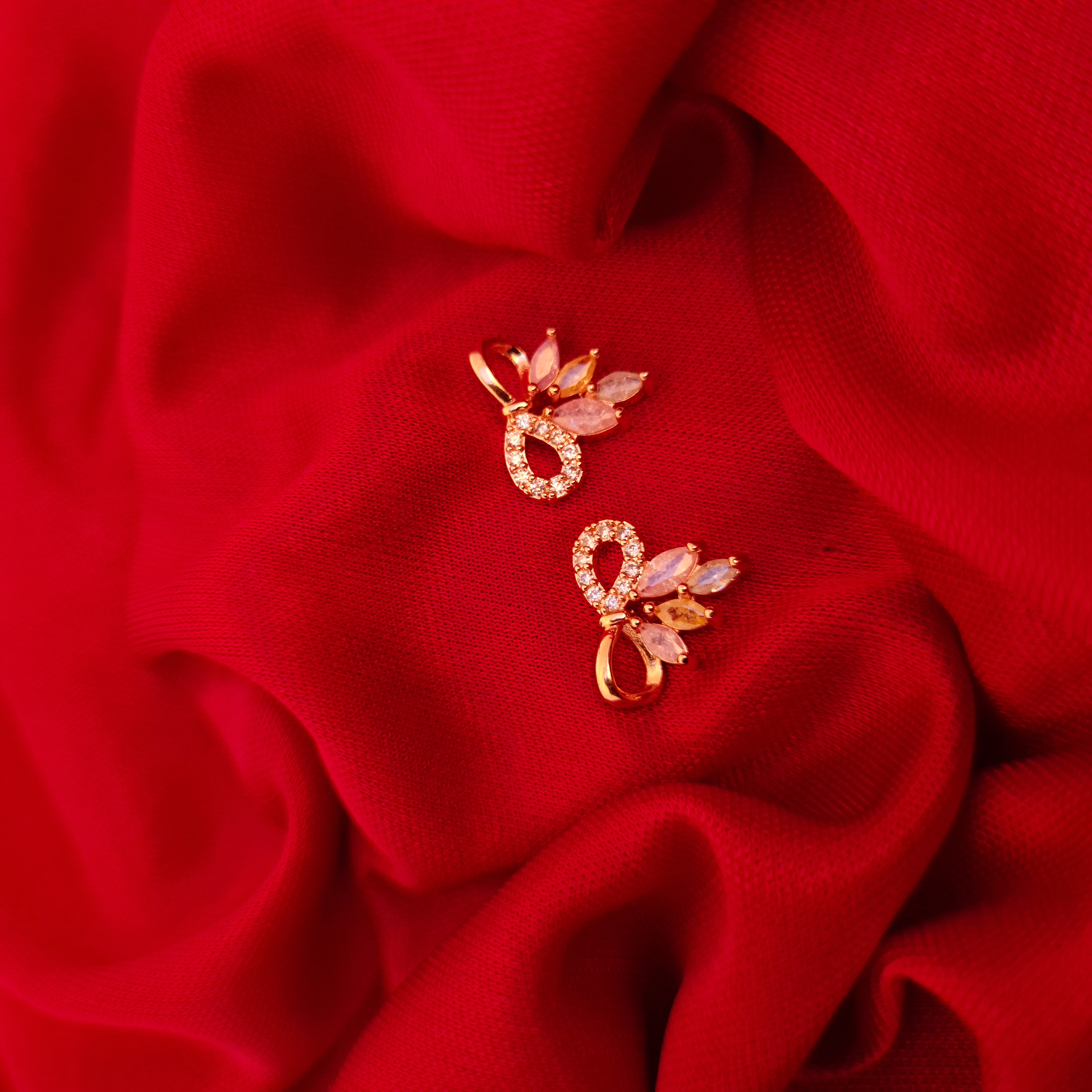 Golden Ribbon Sparkle Stud Earrings