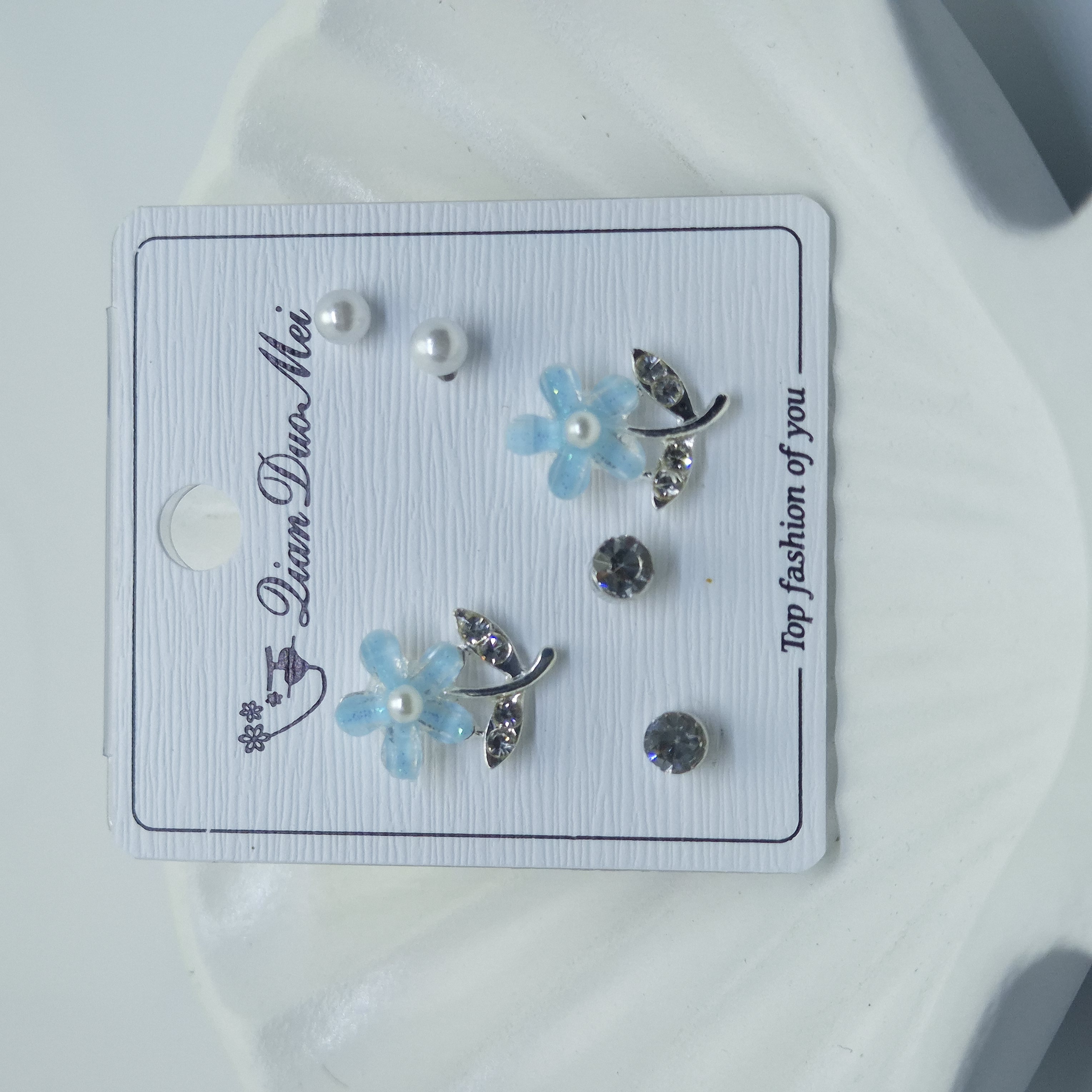 Floral & Pearl Stud Earrings Set