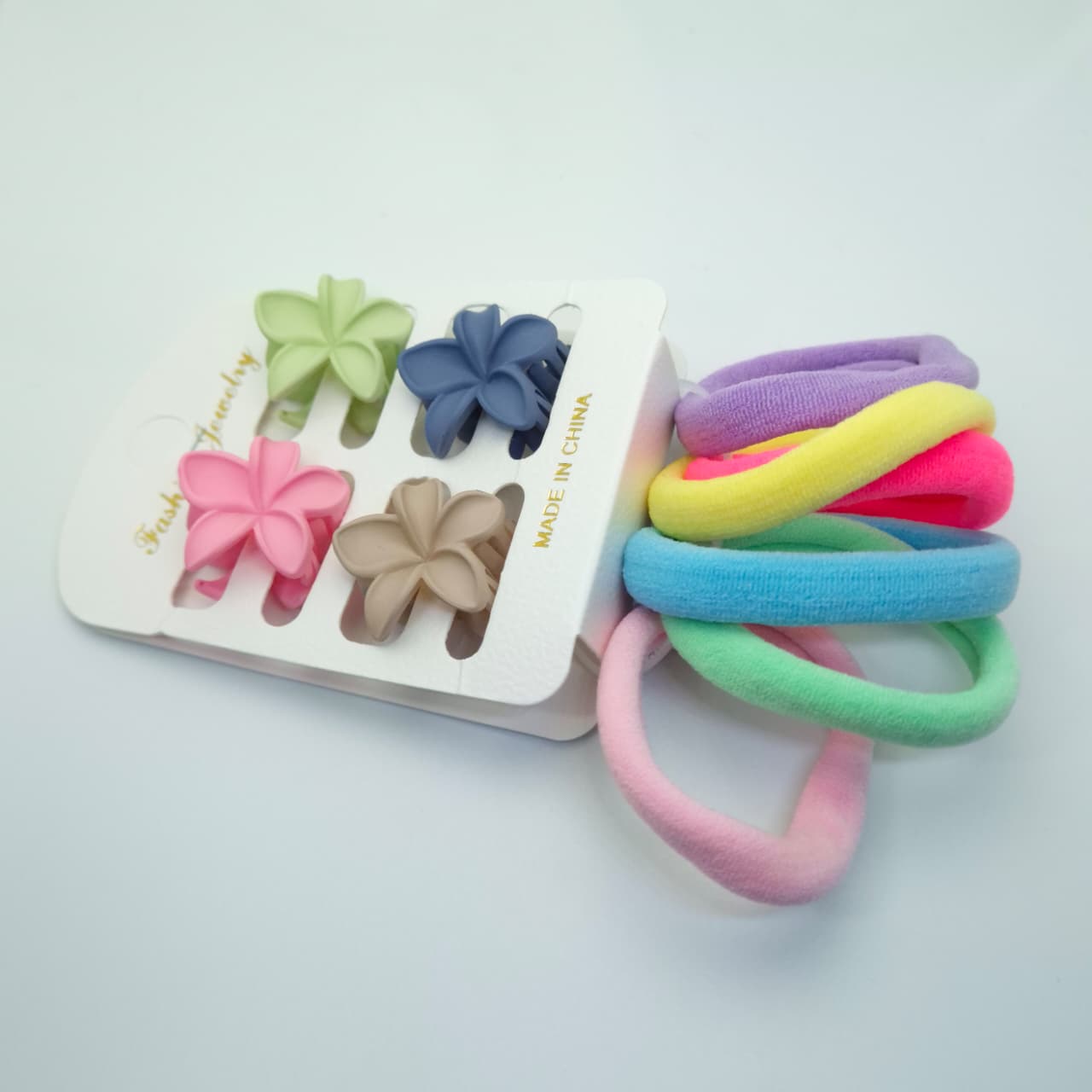 Mini Matte Floral Claw Clips And Cotton Hair Ties Accessories Set