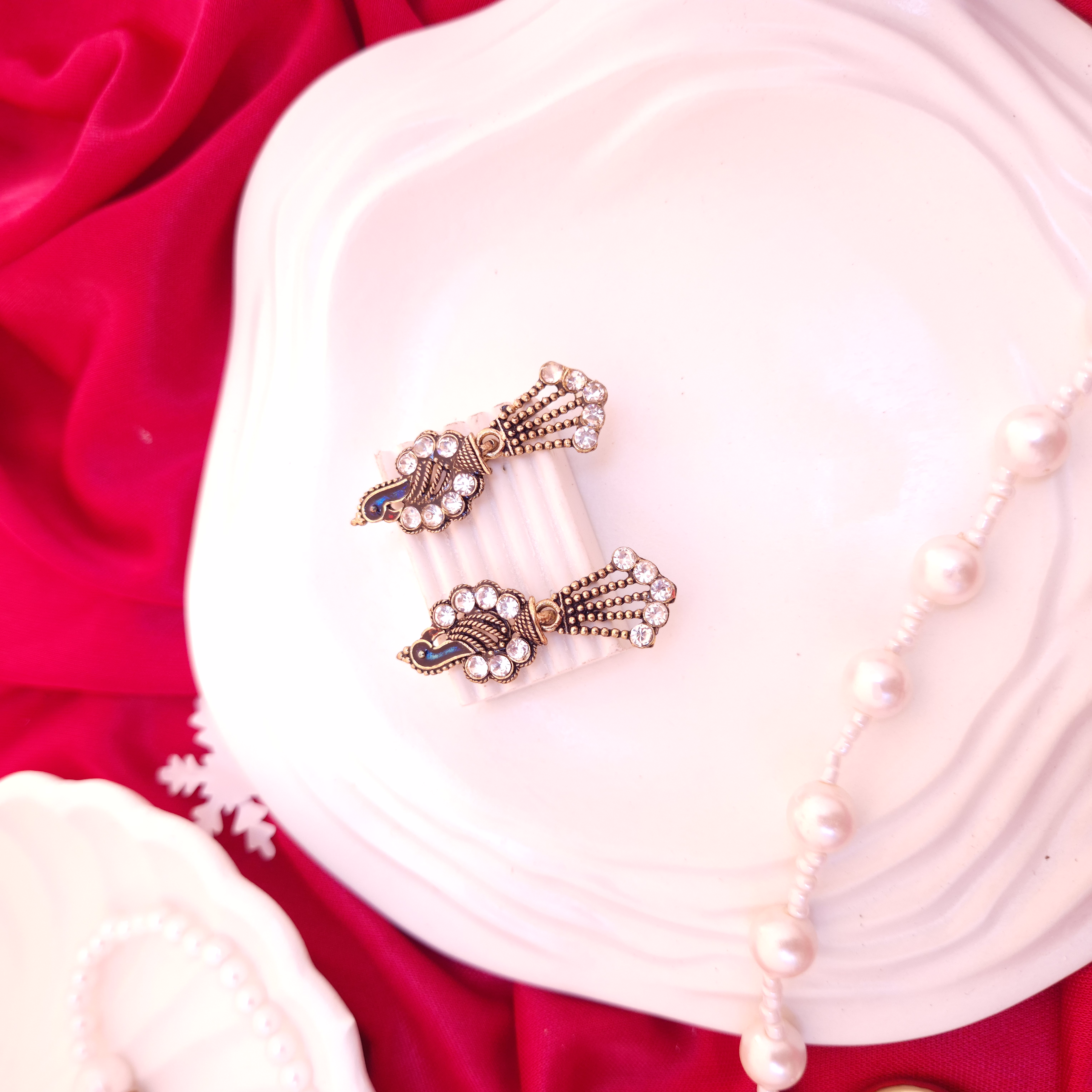 Antique Peacock Stone Studded Drop Earring
