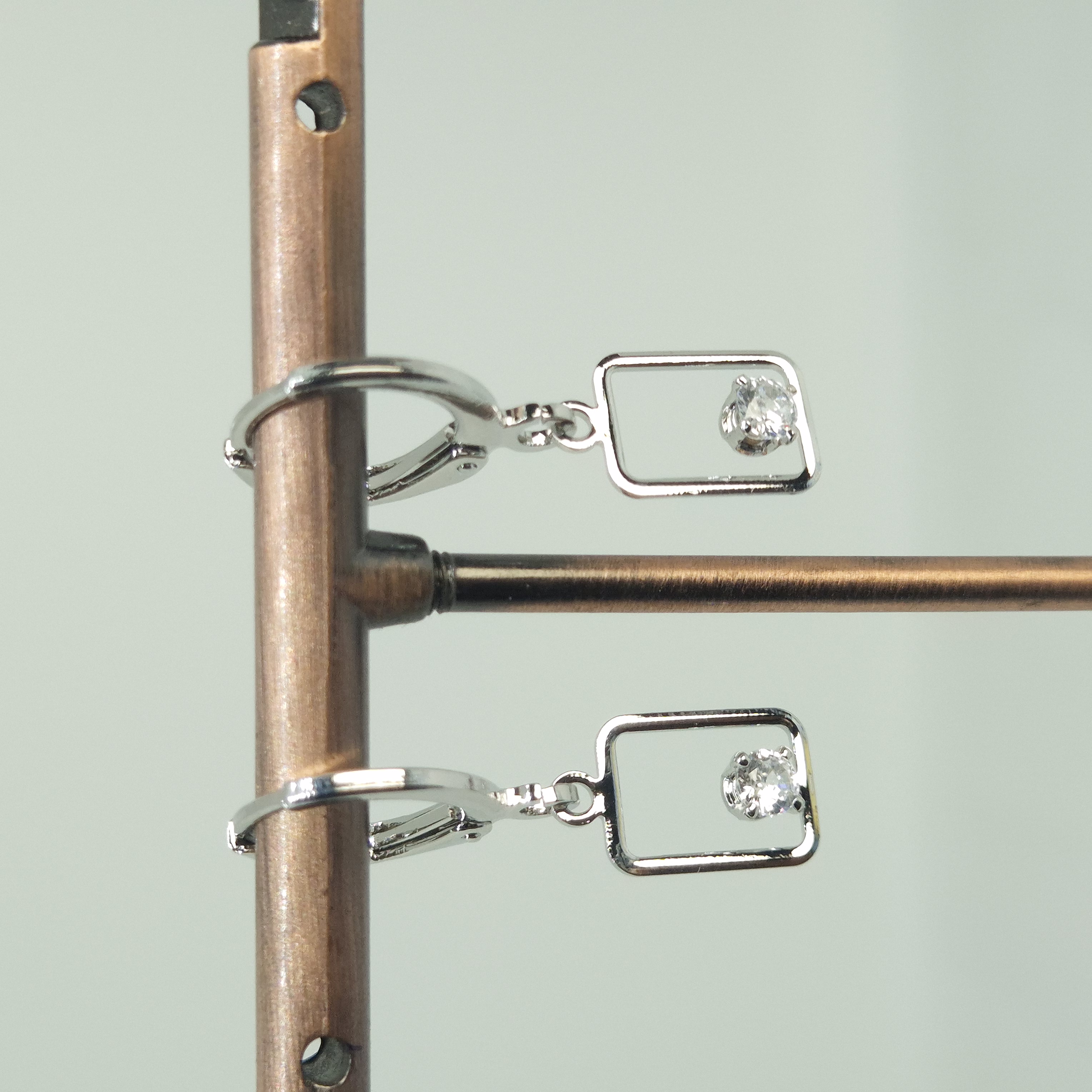 Silver Square Crystal Hoop Earrings
