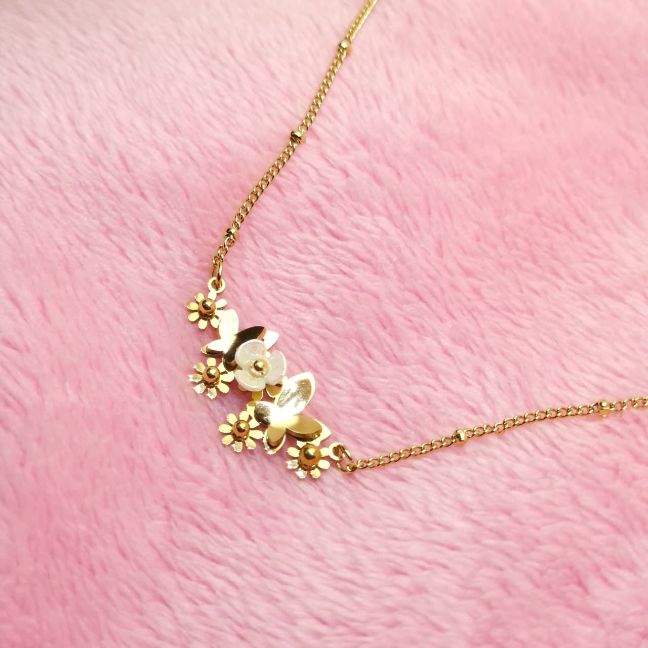 Anti Tarnish Enamel Floral Gold-Plated Necklace