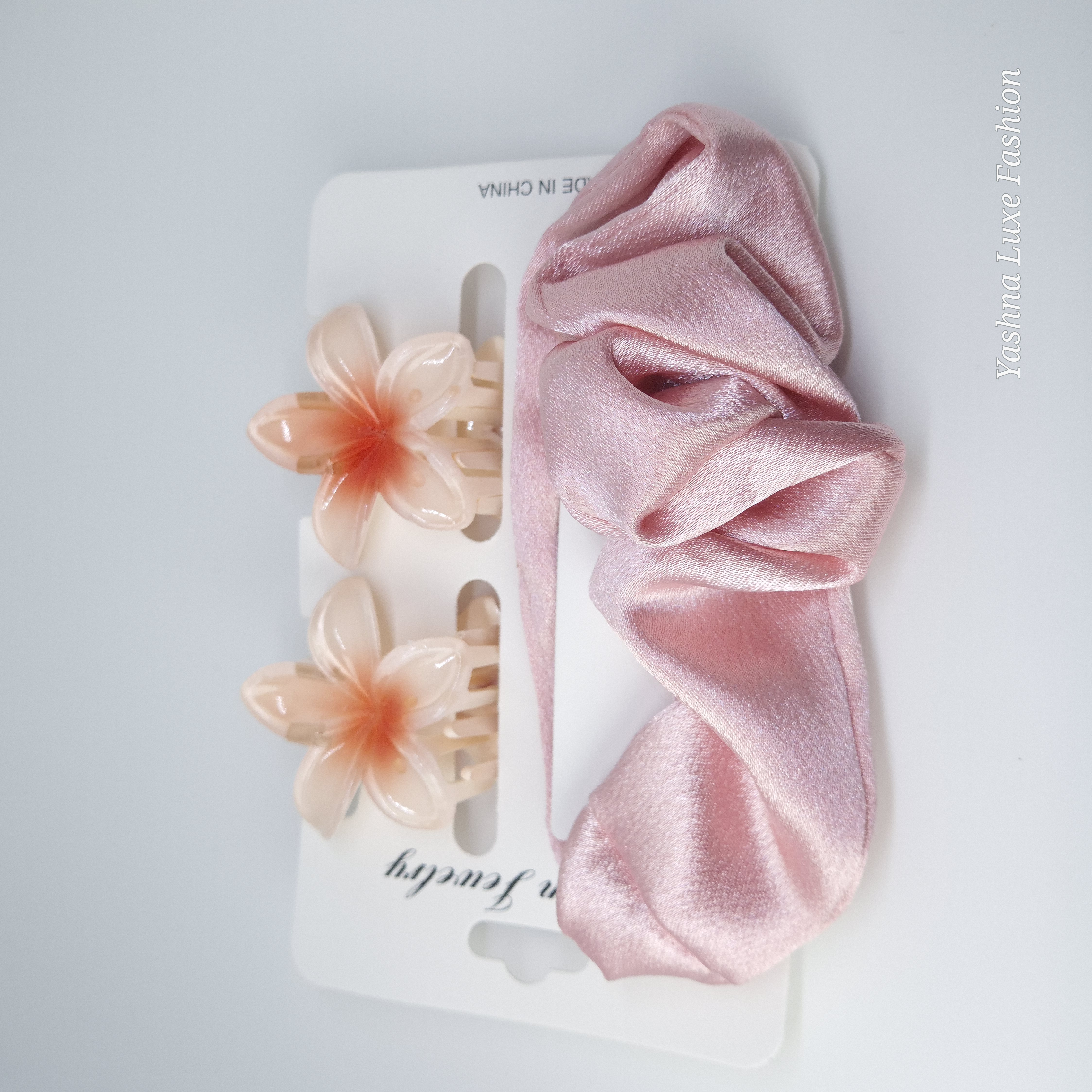 Floral Hair Clip & Satin Scrunchie Set