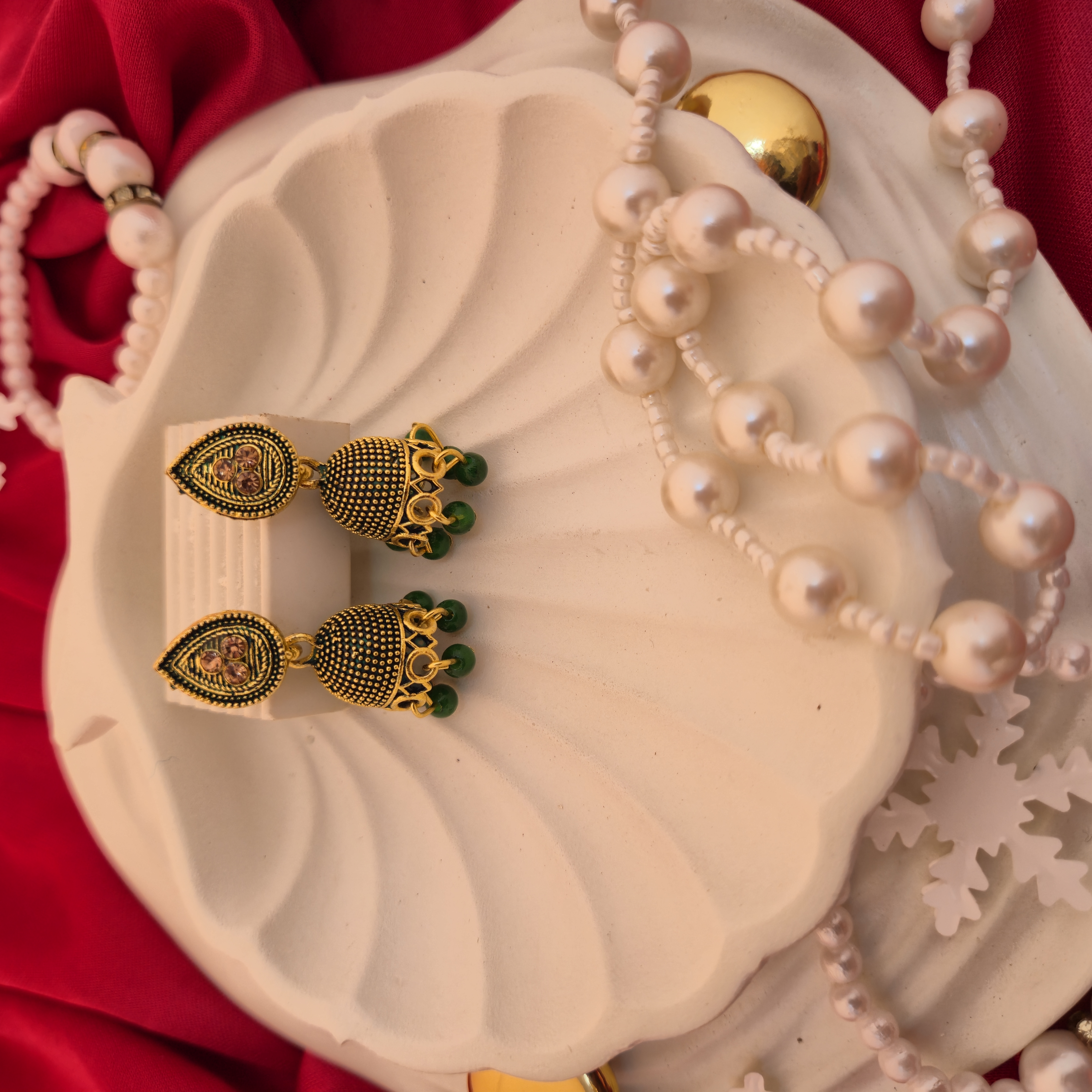Beautiful Matte Antique Gold Base Jhumkas