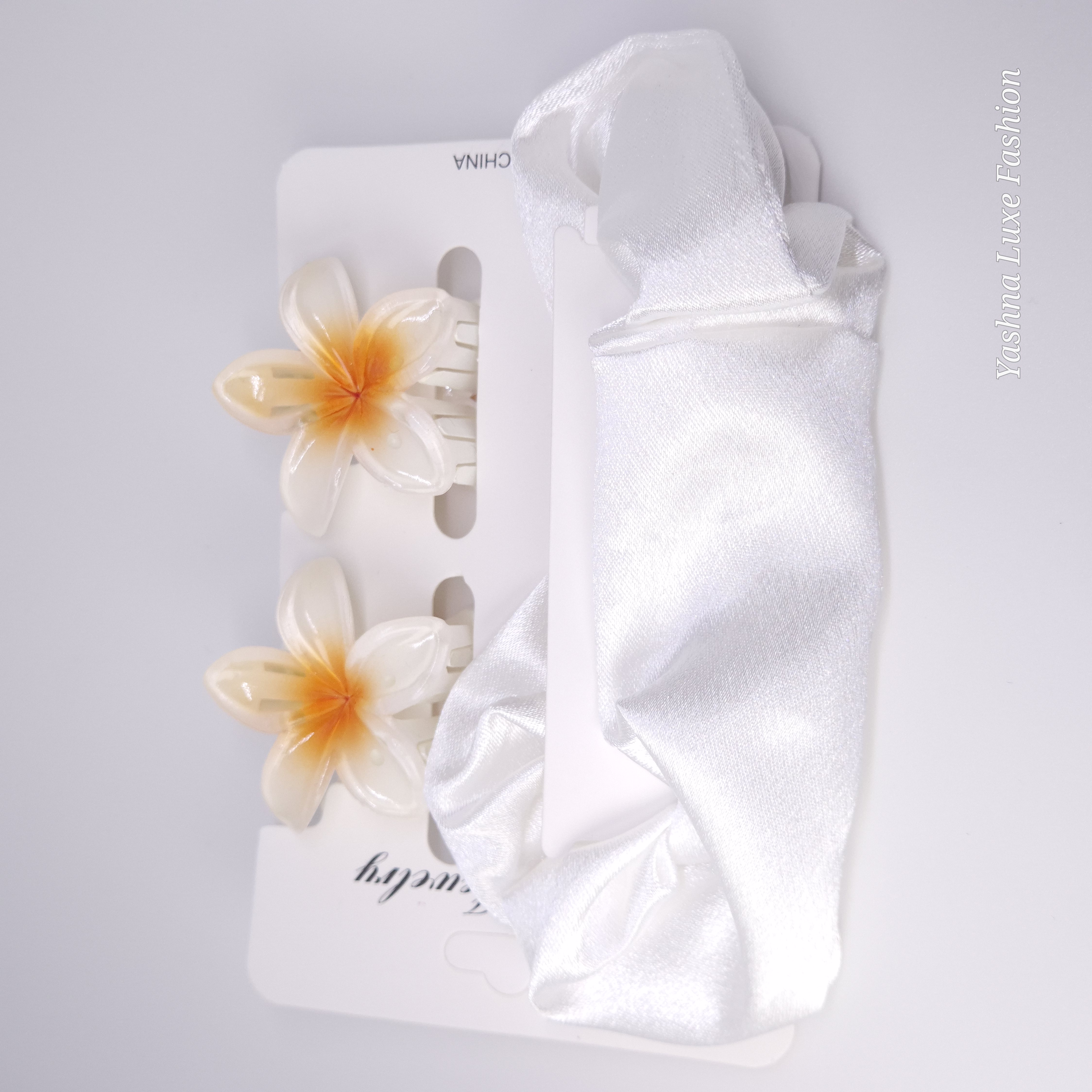 Floral Hair Clip & Satin Scrunchie Set