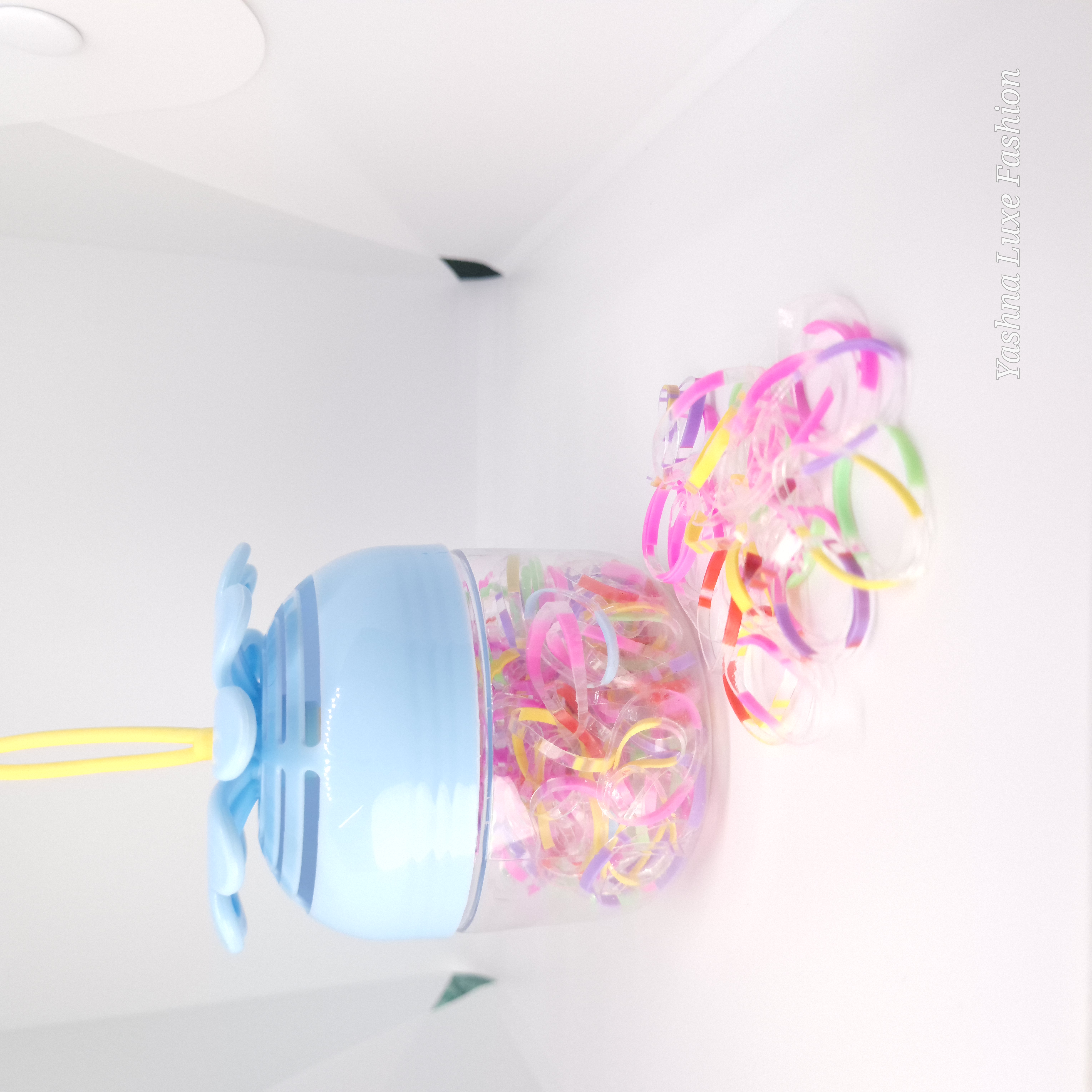 Colorful Rubber Hair Bands Set Blue & Pink Box
