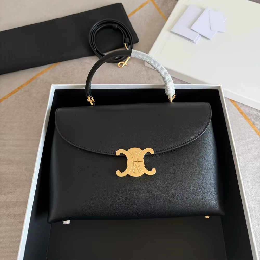 No.3-CELINE Elegant Black Leather Handbag