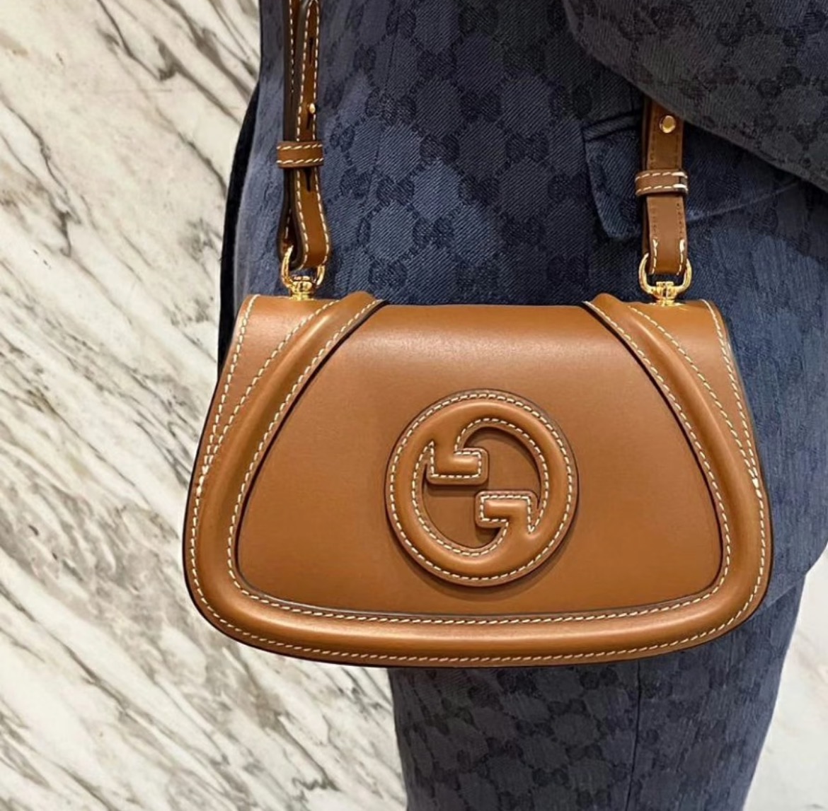 No.10-Gucci Blondie Brown Leather Shoulder Bag