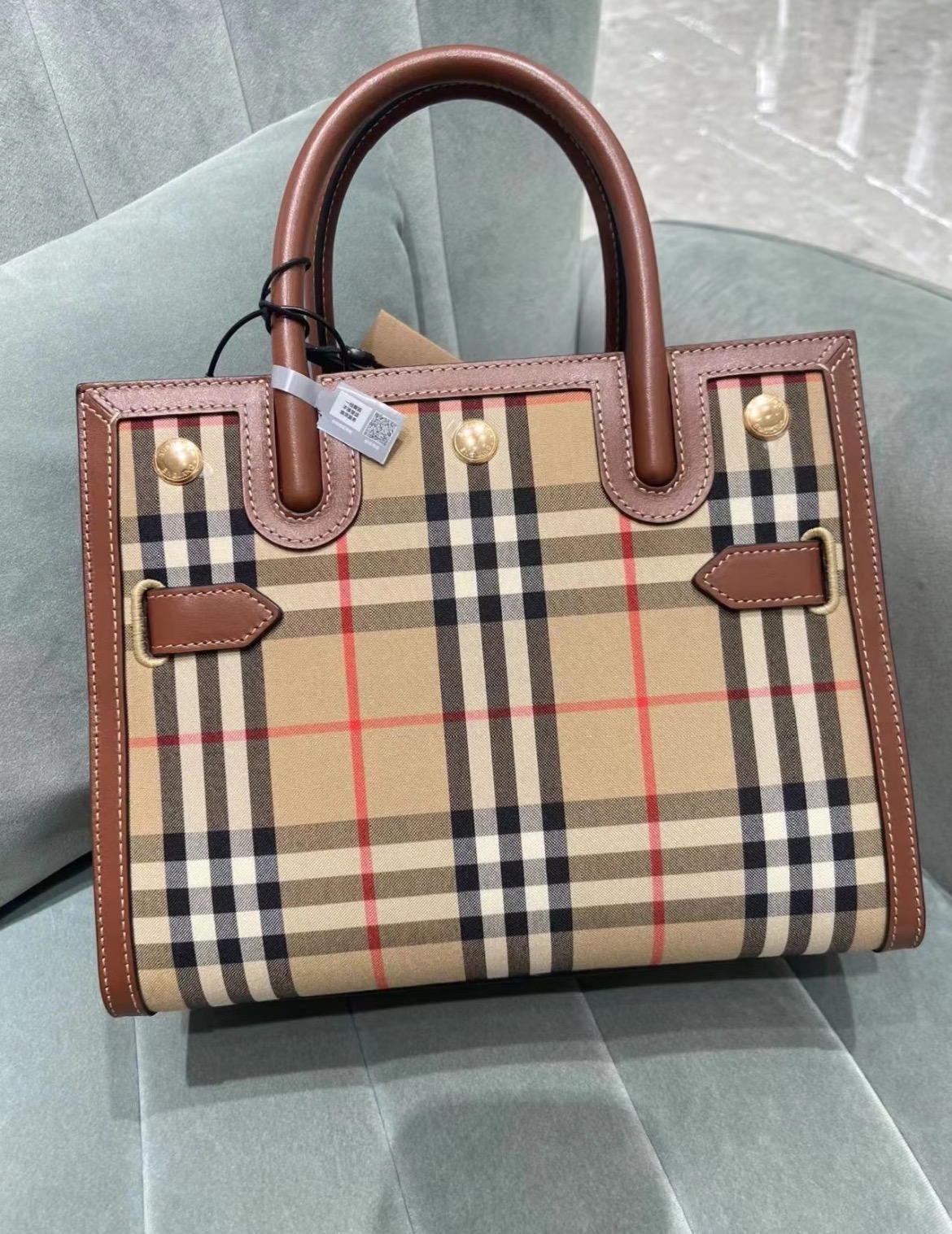 No.19-Burberry Checkered Tote Handbag