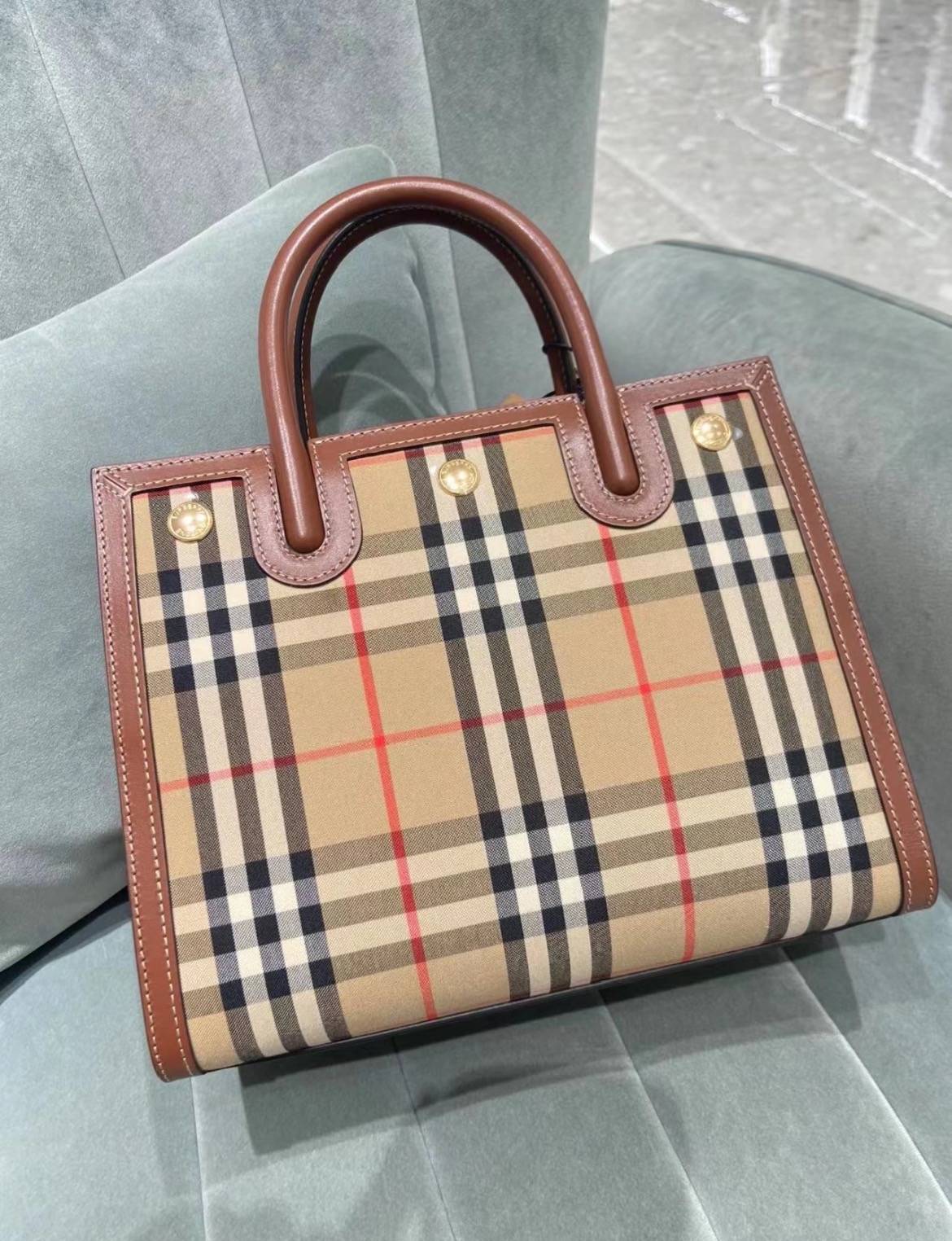 No.19-Burberry Checkered Tote Handbag