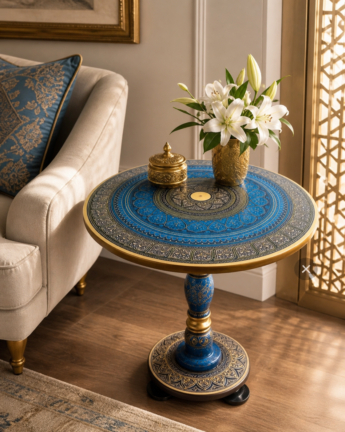 Handcrafted Blue Accent Table