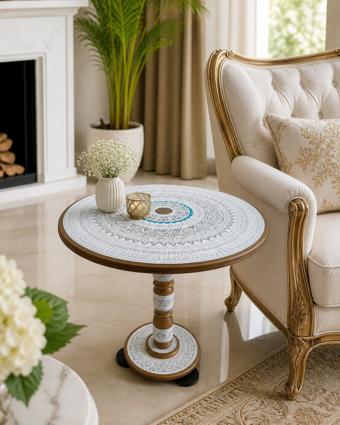 Elegant Carved Wooden Side Table