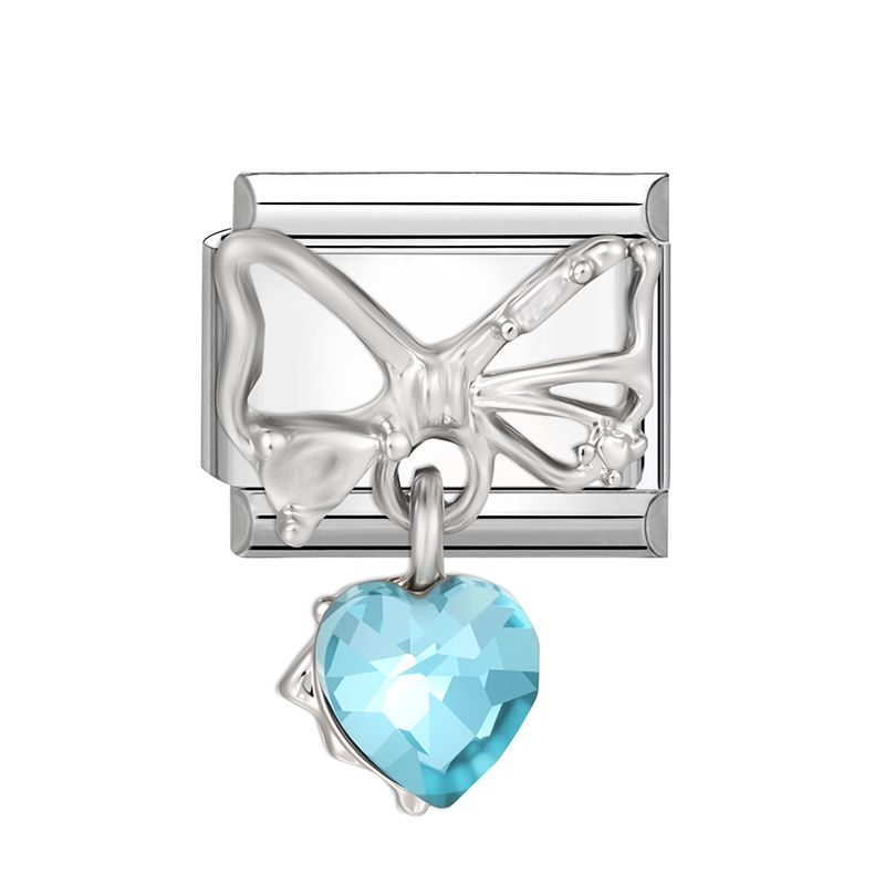Charm Pendentif Papillon Argent Cœur Bleu