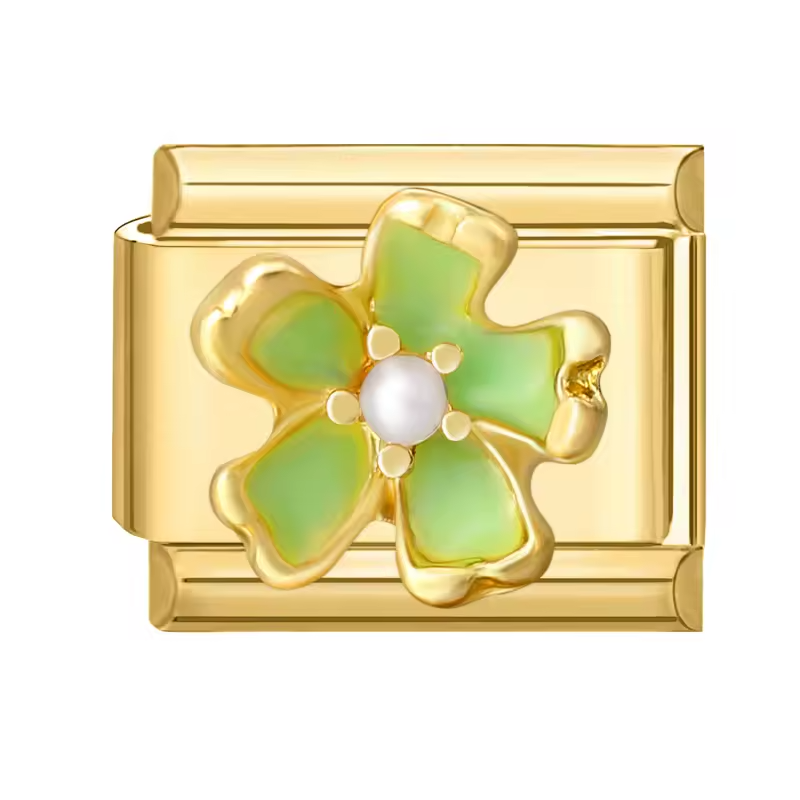 Charm fleur émaillée vert