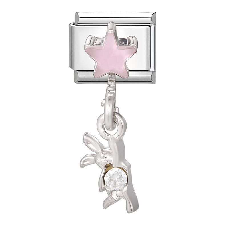Charm pendentif étoile et lapin argenté