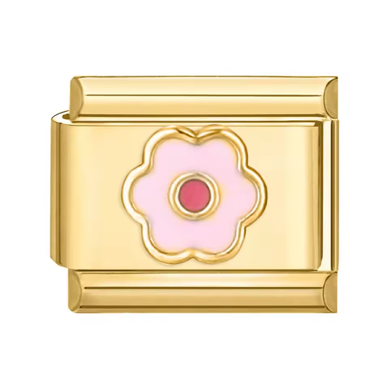 Charm acier Fleur Rose Doré