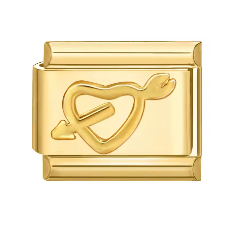Charm en acier doré cœur et flèche