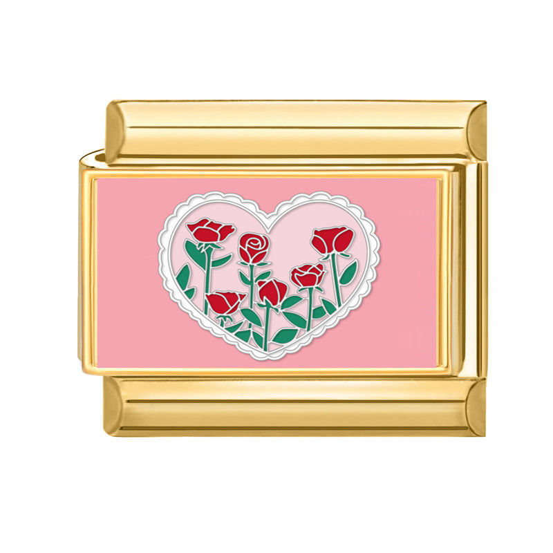 Charm doré cœur avec roses