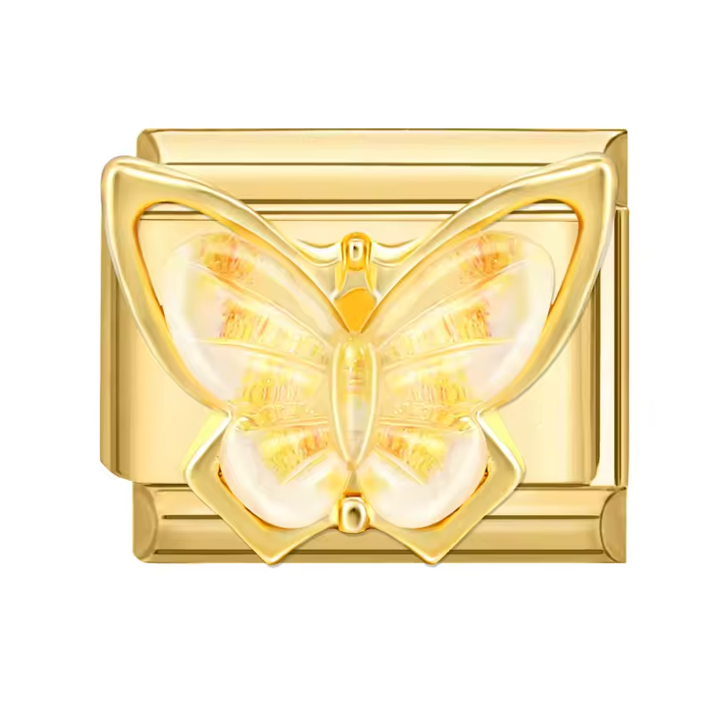 Charm papillon jaune acier doré