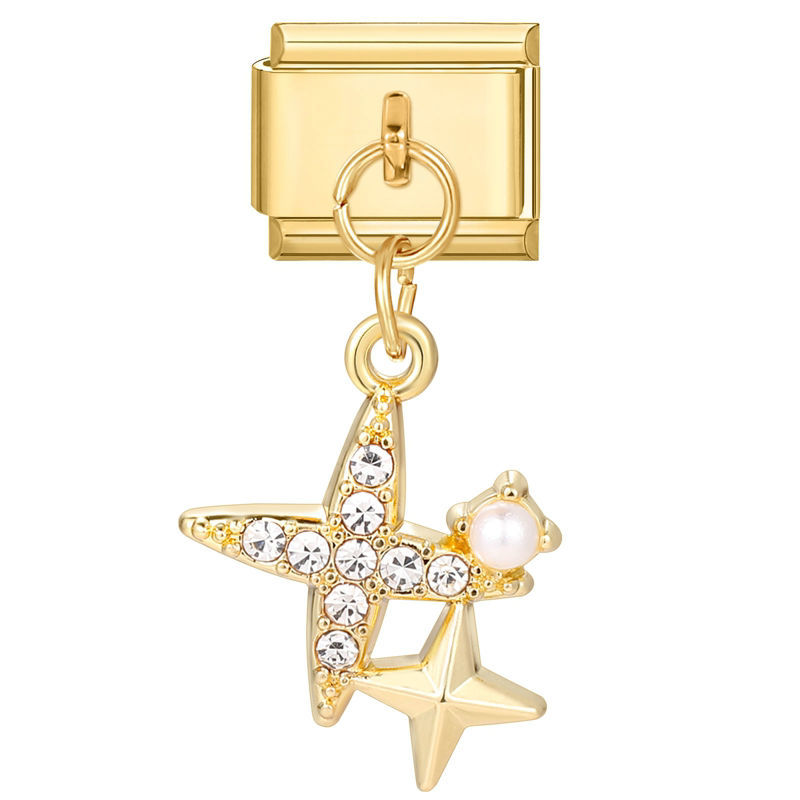 Charm pendentif étoile dorée avec strass et perle