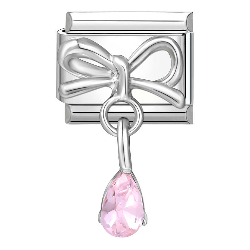 Charm pendentif argenté nœud avec pierre rose