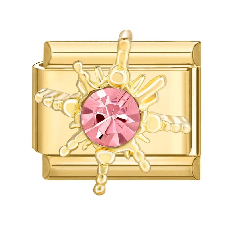 Charm soleil doré avec cristal rose