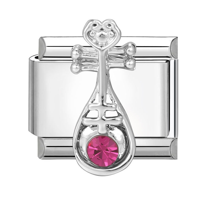 Charm Croisillon Argenté avec Pierre Rose