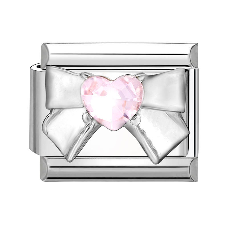 Charm argenté nœud cœur rose
