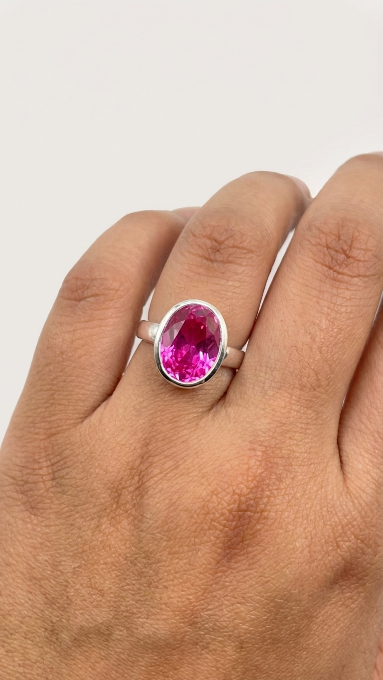 Women pink Tourmaline Oval 10x14mm Bezel Set Handmade October Birthstone Ring 