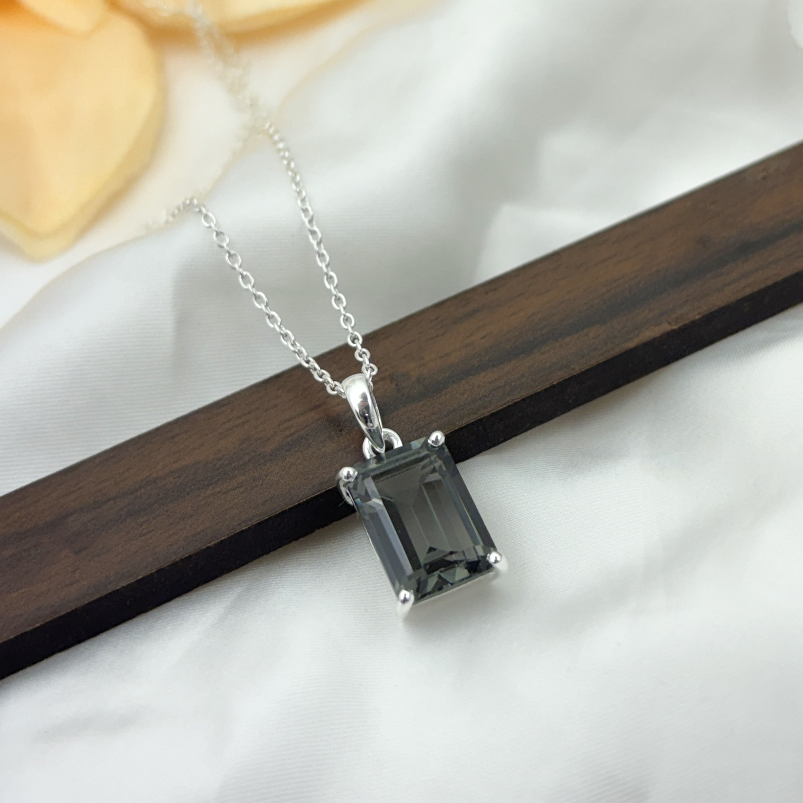 Handmade Grey Spinel Pendant Necklace: Sterling Silver, Delicate Jewelry