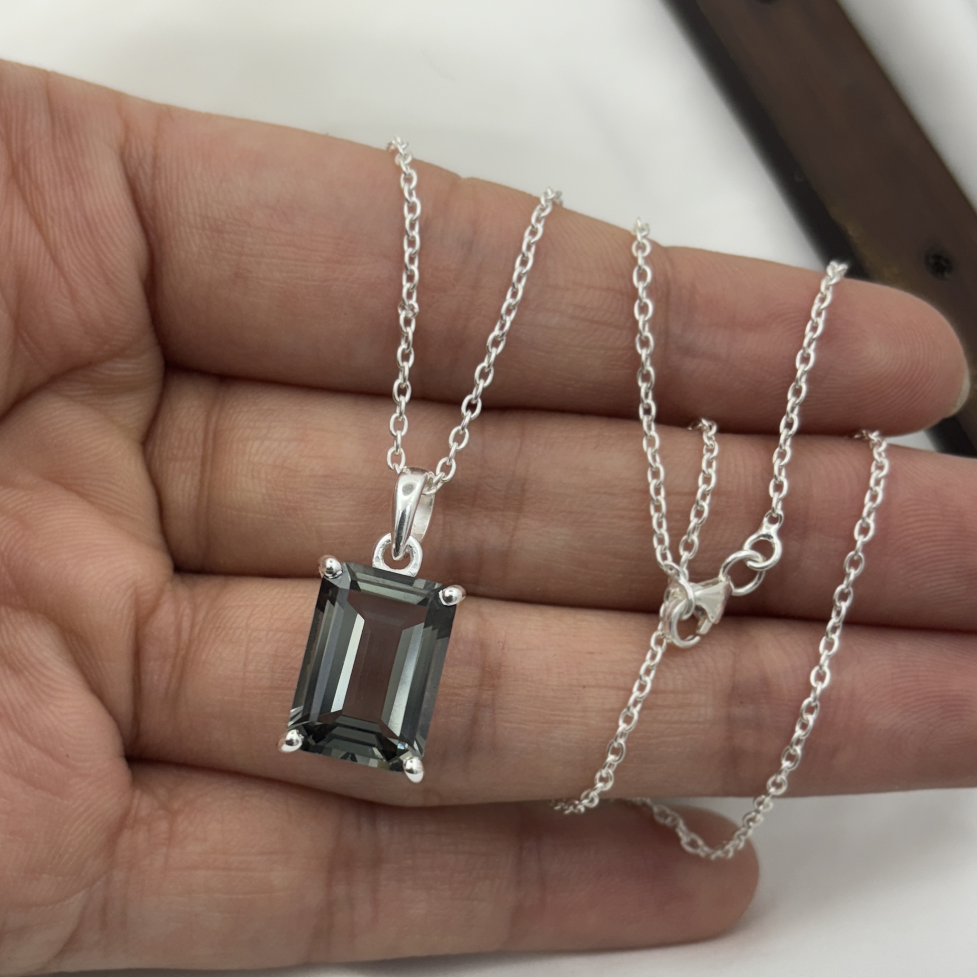 Handmade Grey Spinel Pendant Necklace: Sterling Silver, Delicate Jewelry