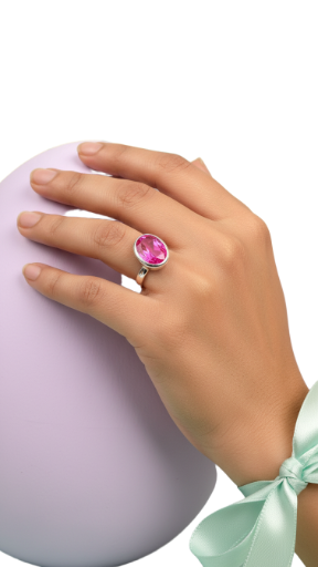 Women pink Tourmaline Oval 10x14mm Bezel Set Handmade October Birthstone Ring 