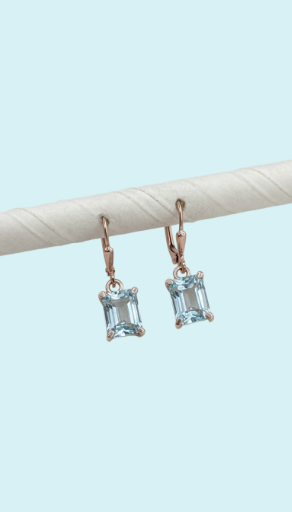Dainty Women Aquamarine Dangle Emerald Cut 7x9mm Lever back Earrings 925 Silver Jewelry Gift For her