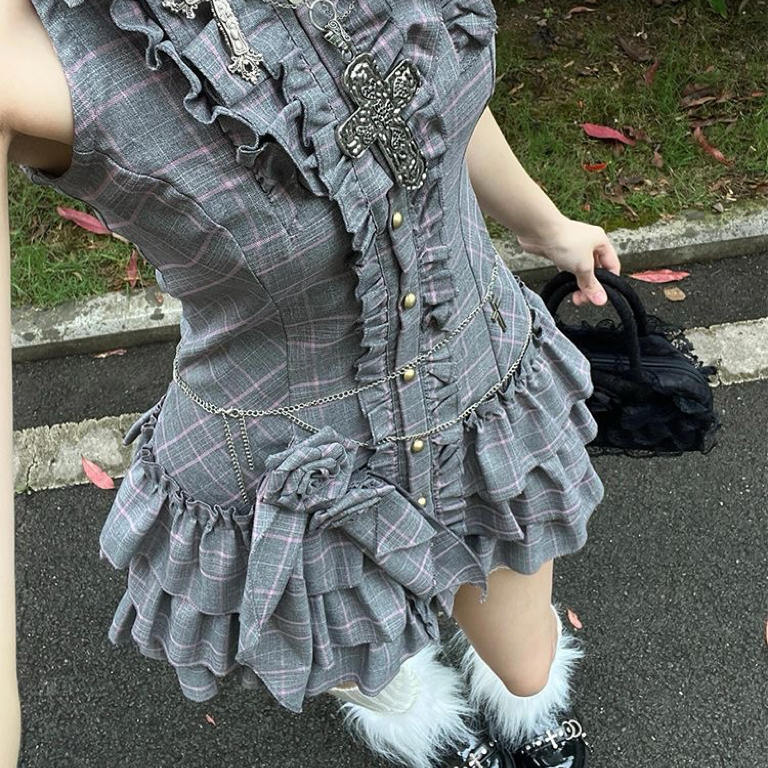 Plaid Ruffle Mini Dress