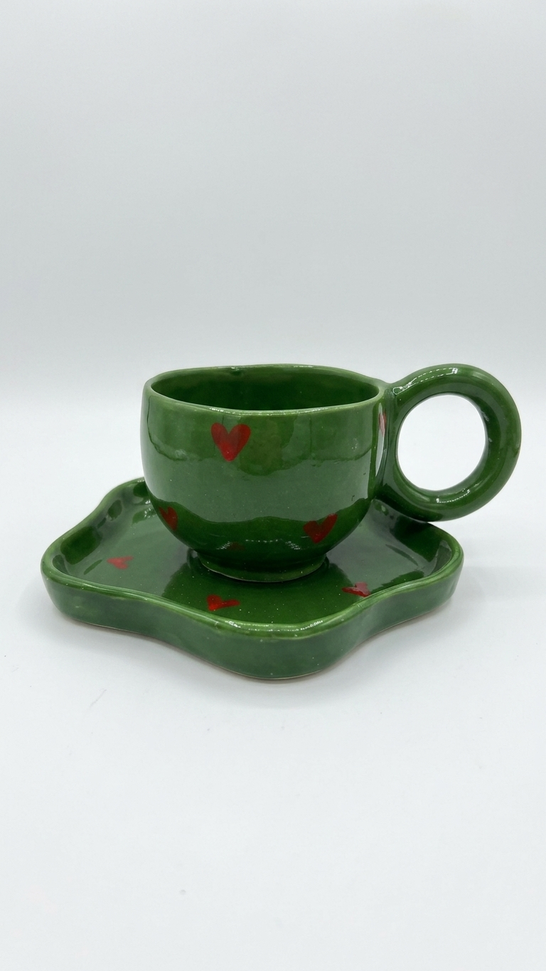 Green HearT Cup and Saucer